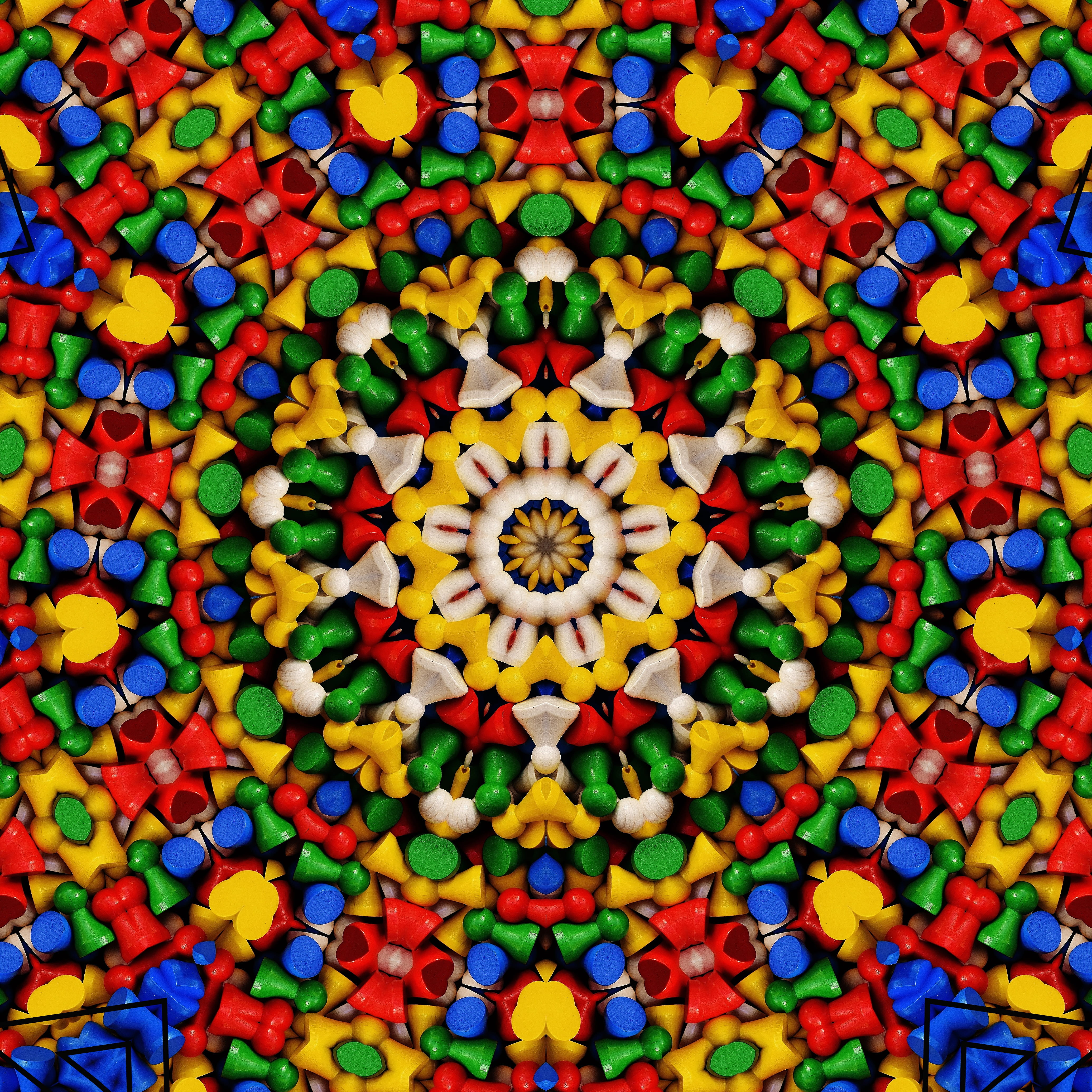 still life, mosaic, no people, colorful, 4K, close-up, photo, pattern, full frame, directly above, color, large group of objects, kaleidoscope, circle, Phone HD Wallpaper