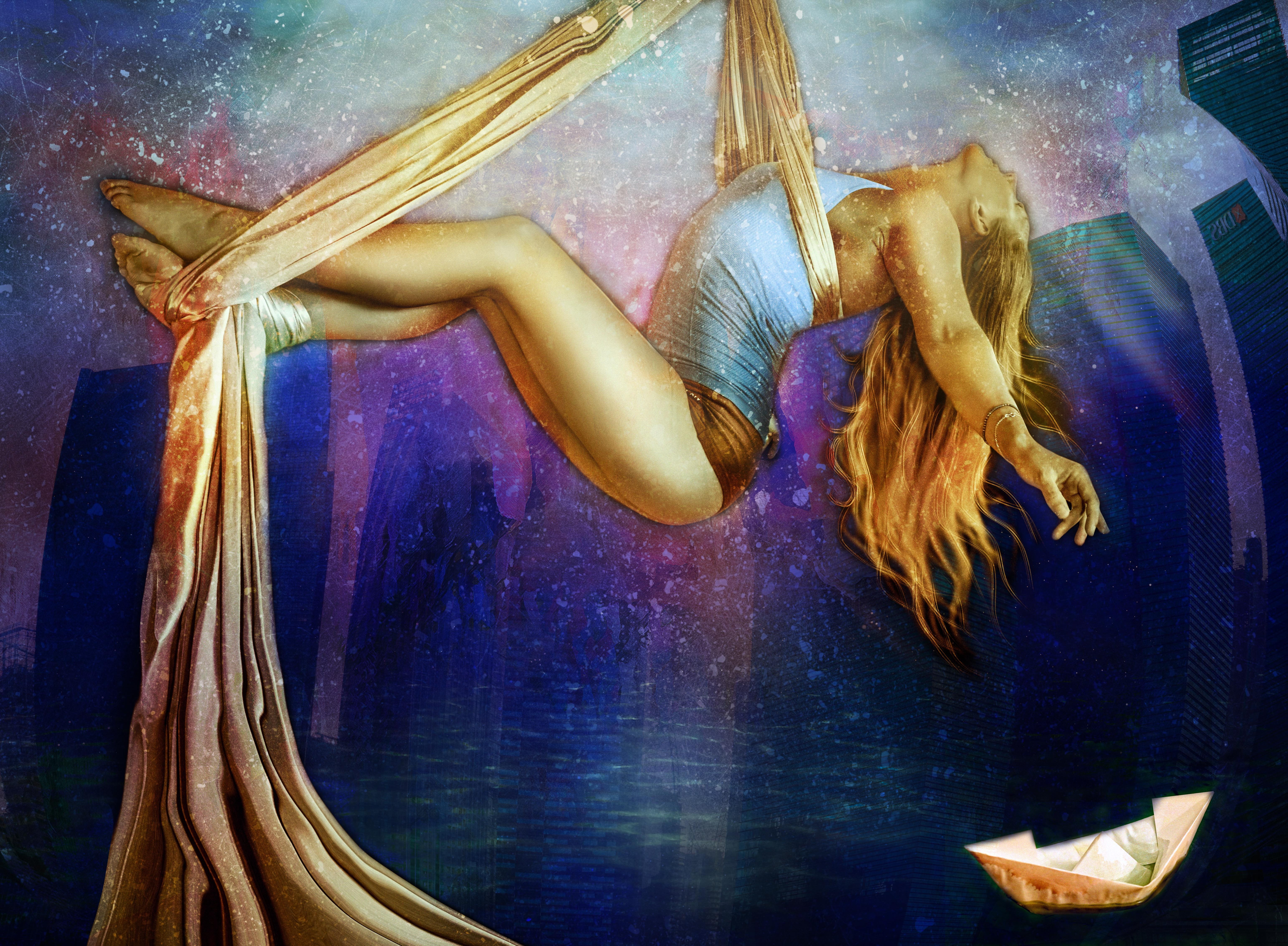 sea, girl, flight, hair, adult, female body, 5K, youth, full length, soar, woman, creativity, korablik, nature, women, blond hair, long hair, beauty, ease, HD Wallpaper