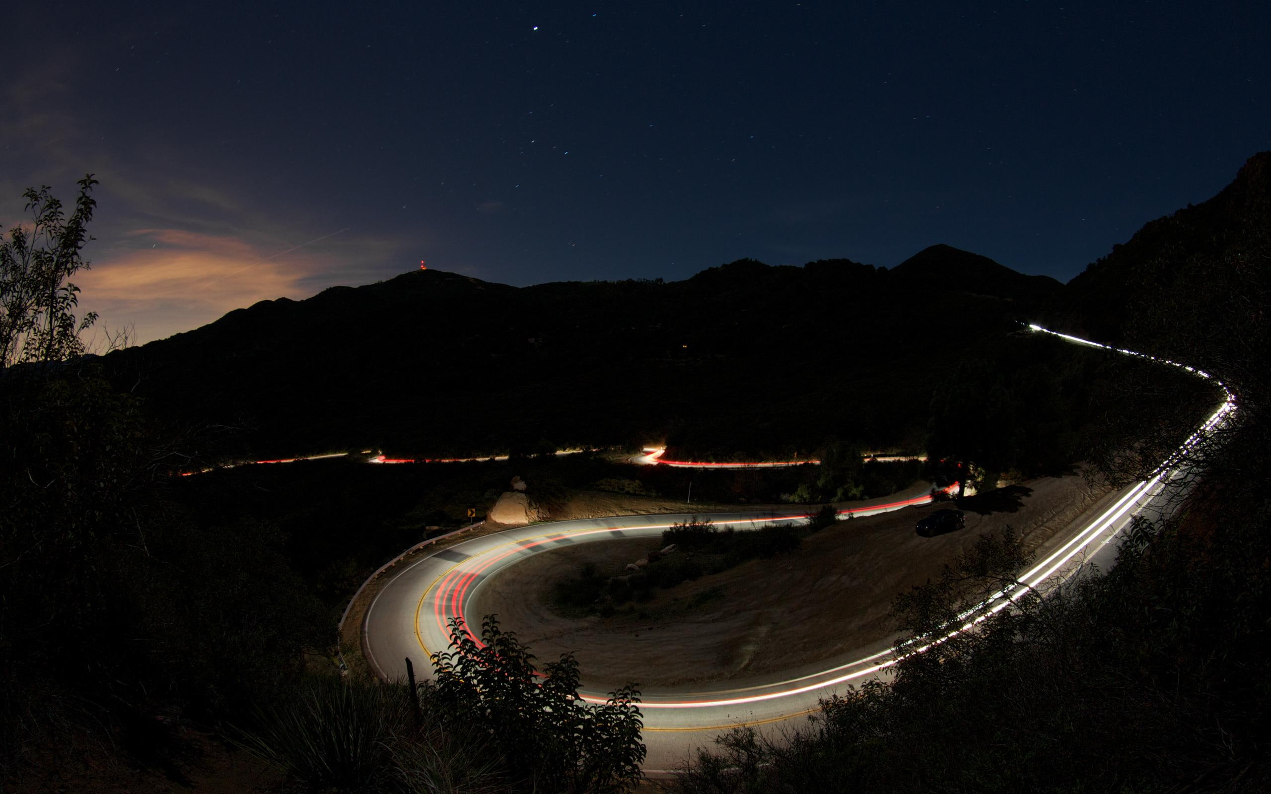 malibu, 3d and abstract, famous, 2K, mulholl, nature, mountains, road, night, canyon, california, HD Wallpaper
