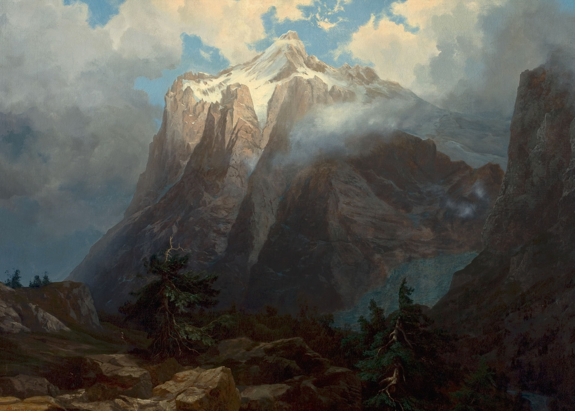 landscape, 1080P, Albert Bierstadt, mountains, Mount Brewer from Kings River Canyon. California, HD Wallpaper