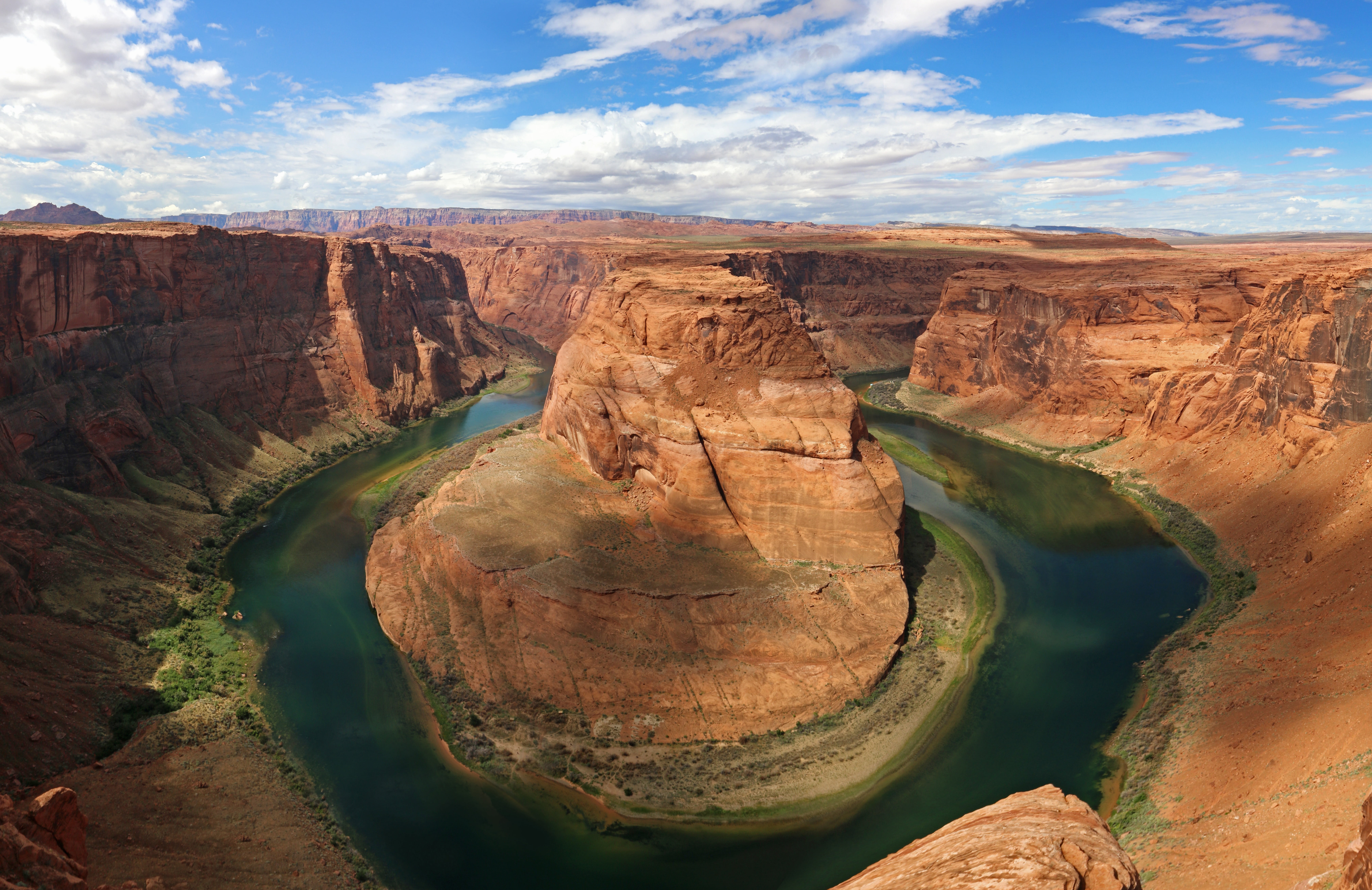 desert, solid, arizona, clouds, summer, 8K, national Park, nature, environment, geology, bend, rock formation, water, majestic, scenics, river, horseshoe, HD Wallpaper