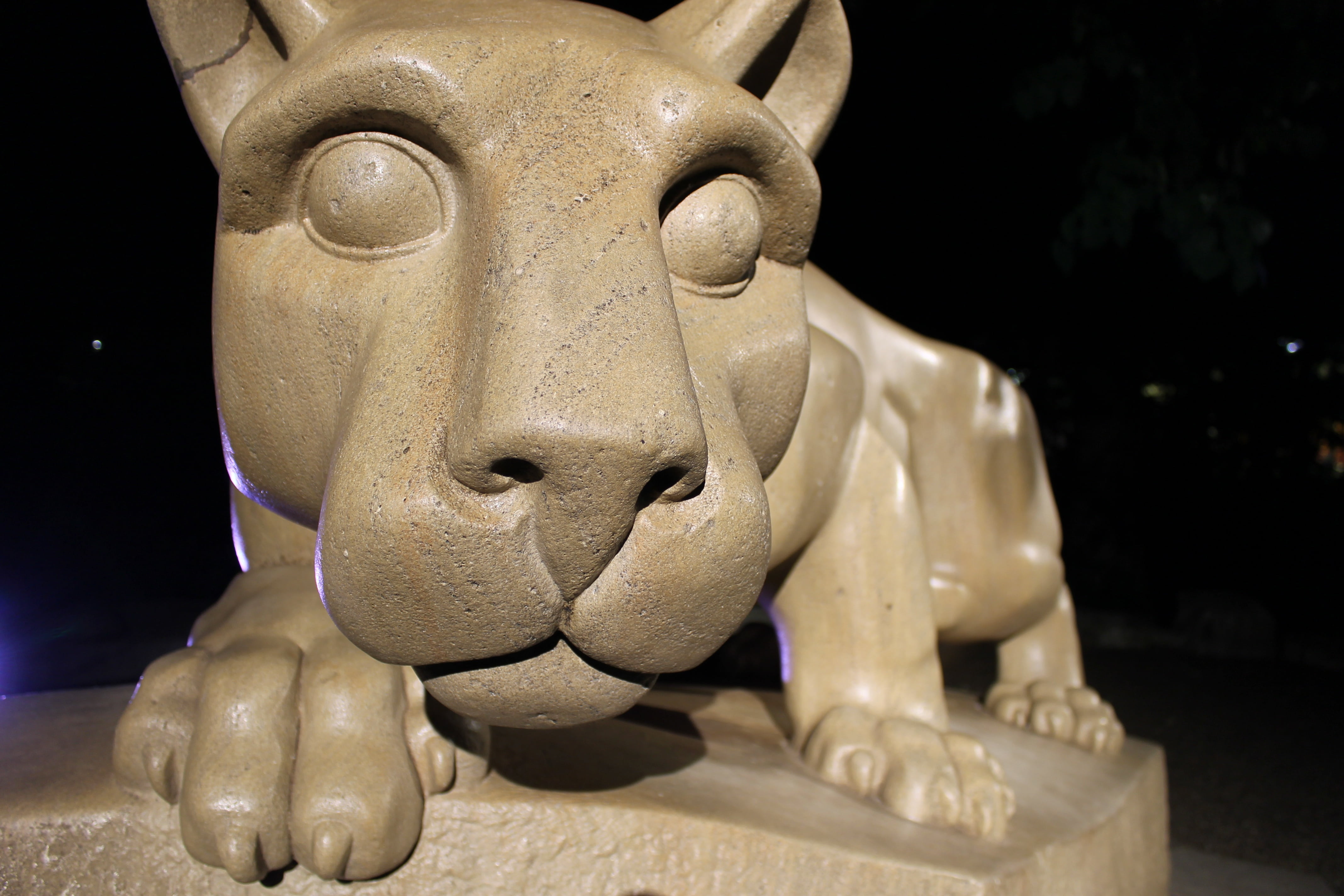 lion, ancient, human representation, penn state, art and craft, the past, black background, single object, male likeness, sculpture, creativity, 4K, history, HD Wallpaper