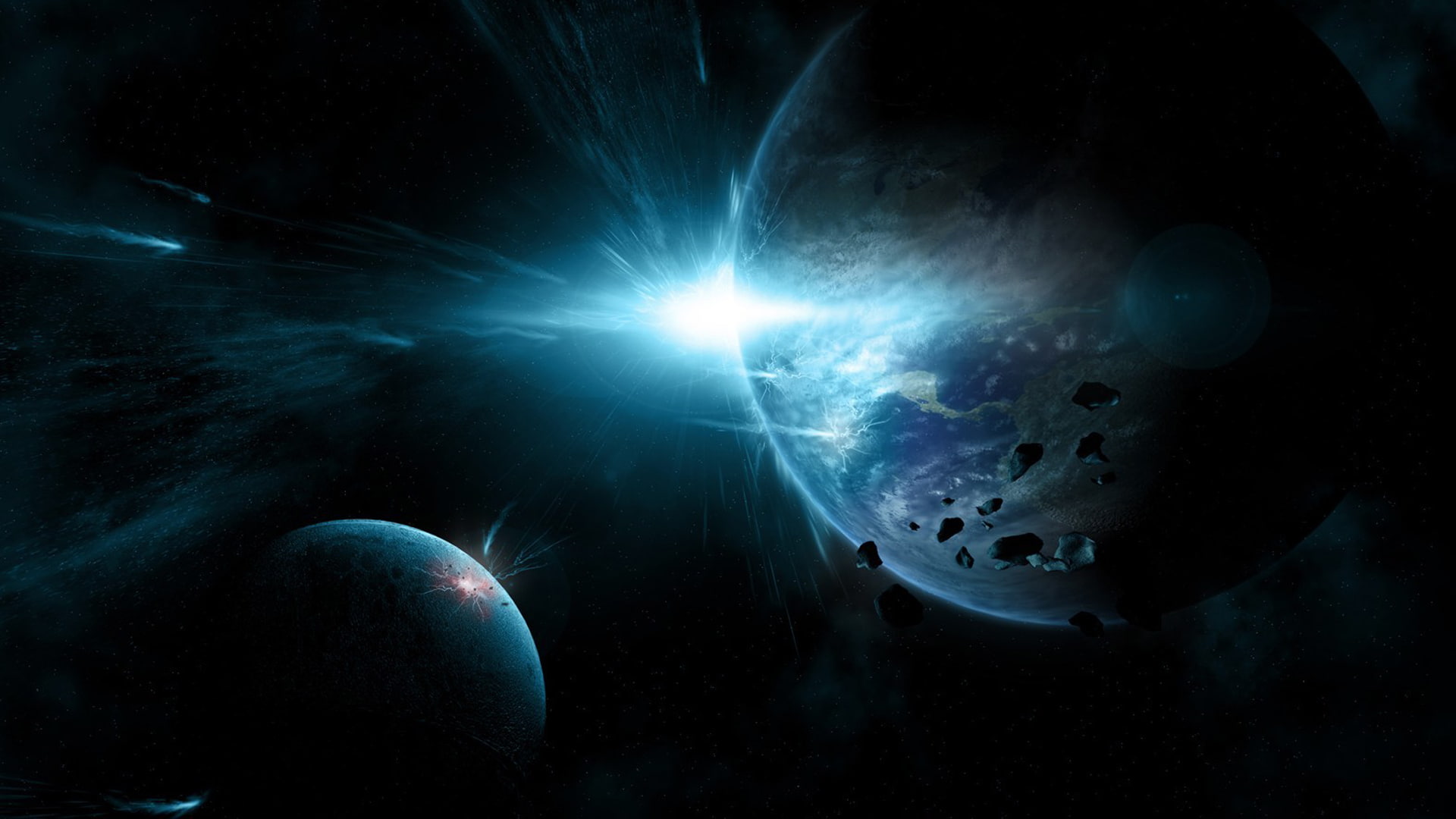 astronomy, planet, globe - man made object, night, natural gas, dark, space, sea, sky, blue, stars, sphere, dark blue, infinity, no people, black color, HD Wallpaper