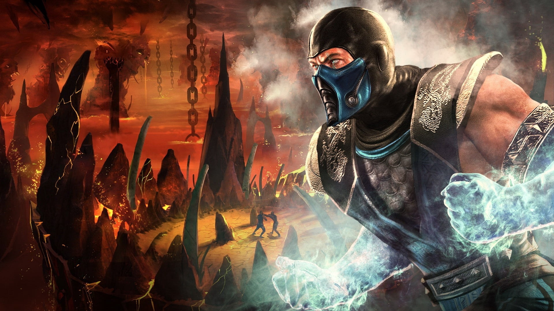 mortal, night, leisure activity, people, water, zero, flame, waist up, adult, mask, smoke - Physical Structure, fist, 1080P, digital composite, kombat, HD Wallpaper