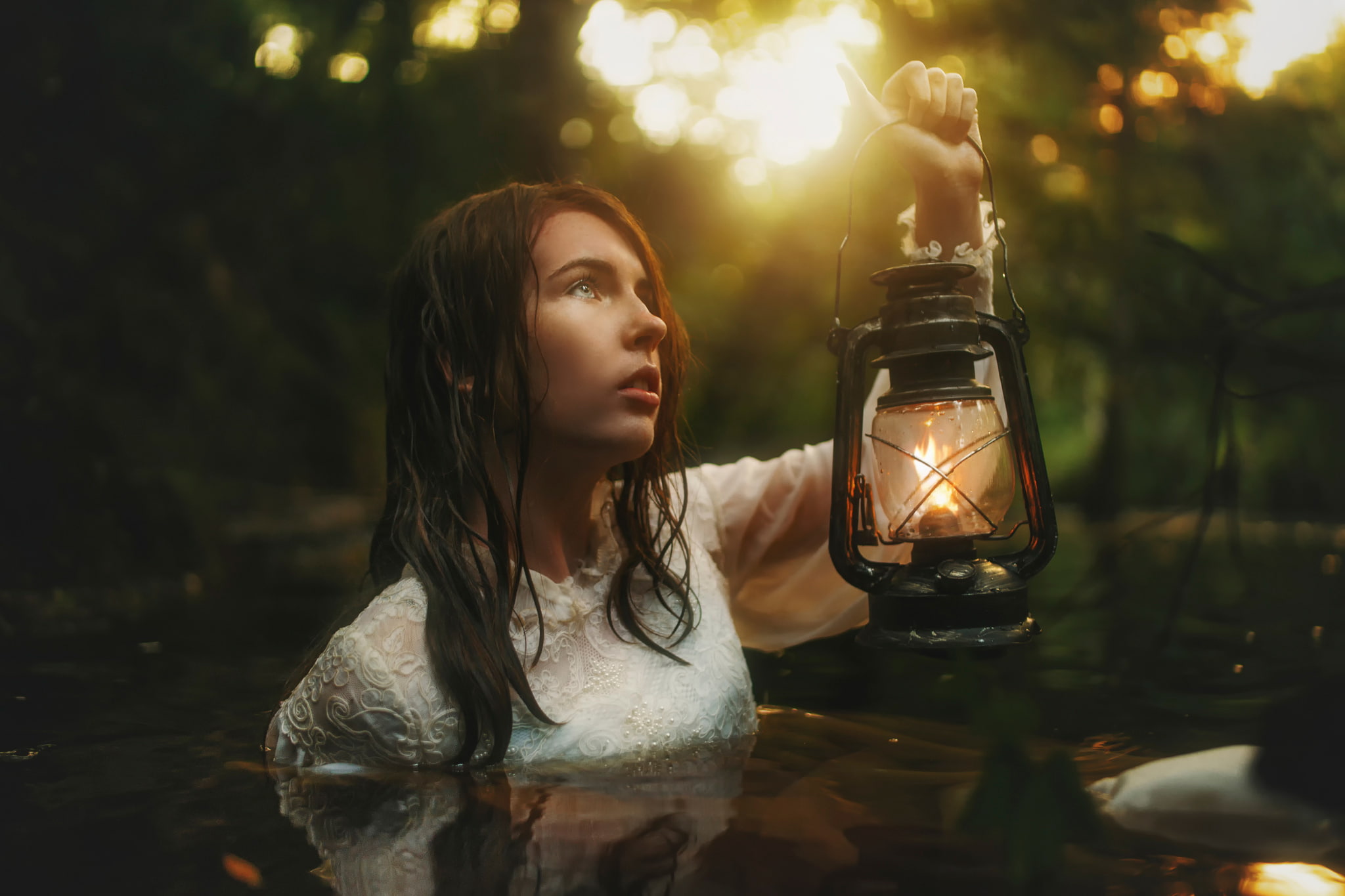 Daylight Goodbye, lamp, girl, 1080P, in the water, TJ Drysdale, HD Wallpaper