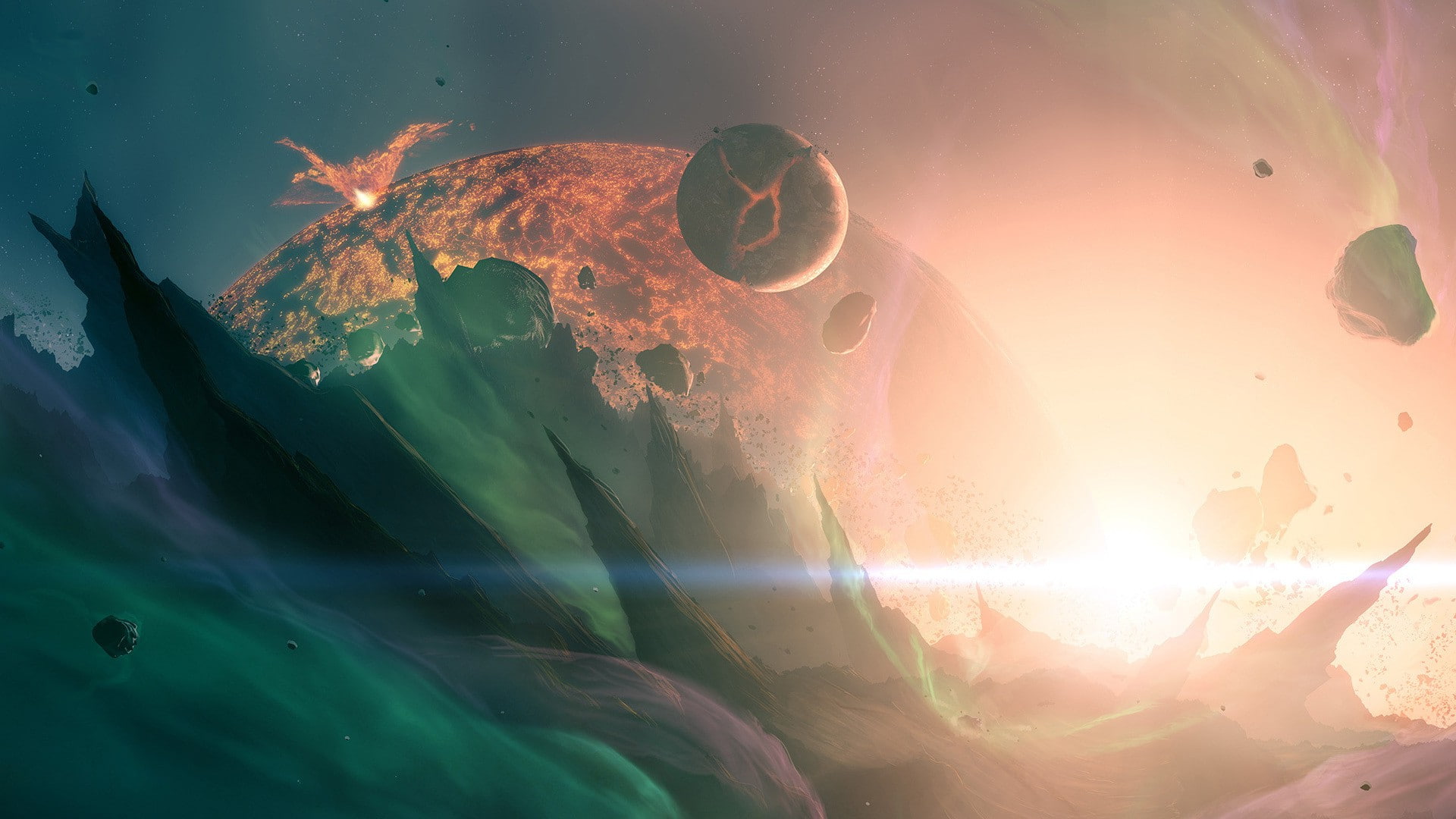 artwork, animals in captivity, water, Concept Art, close-up, planet, day, outdoors, sea, stars, fish, supernova, nature, one animal, 1080P, fantasy Art, HD Wallpaper