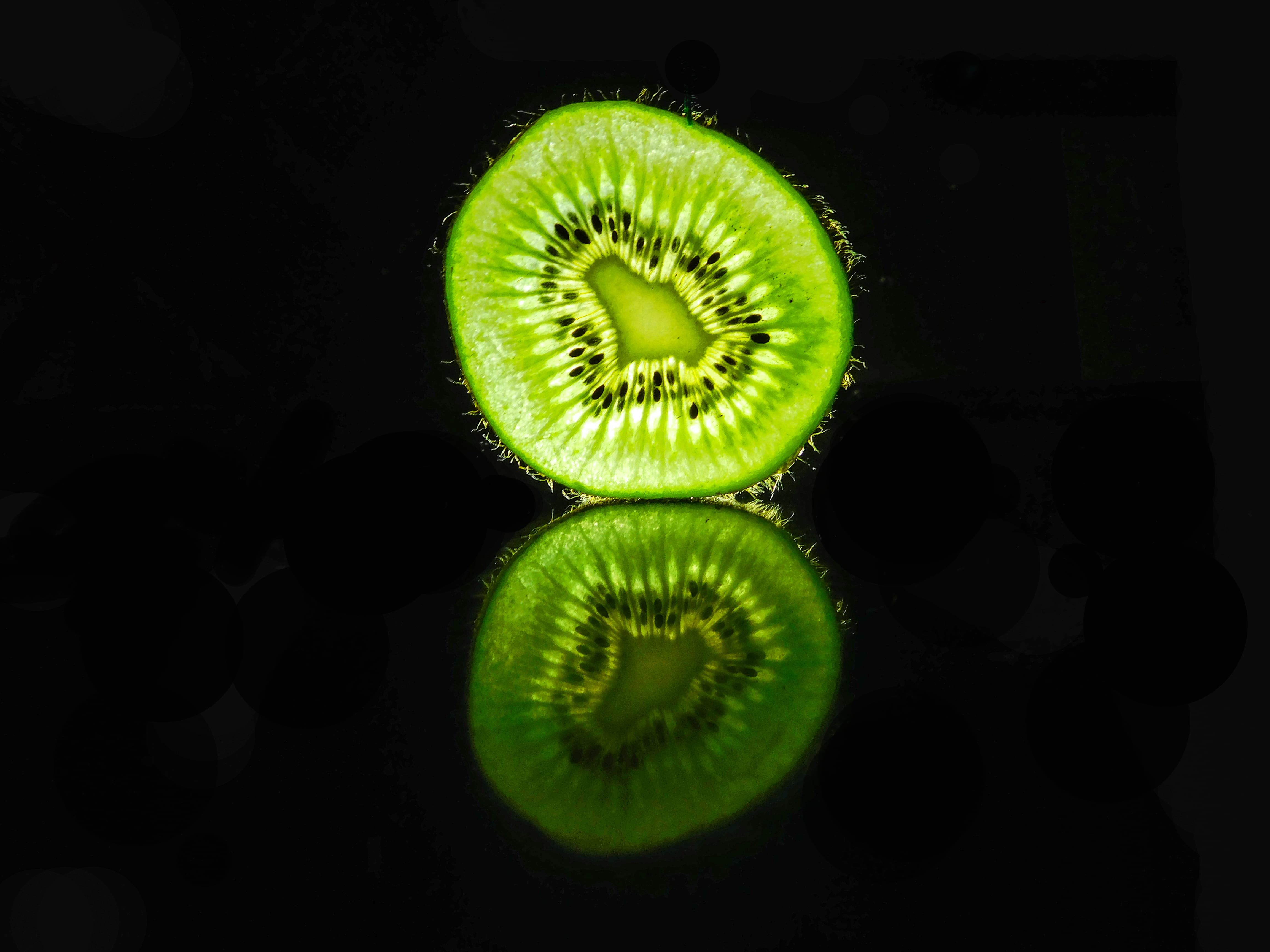 green color, kiwi - fruit, wellbeing, lost, background, shape, close-up, slice, dieting, kiwi, complexion, reflection, cross section, single object, 4K, HD Wallpaper