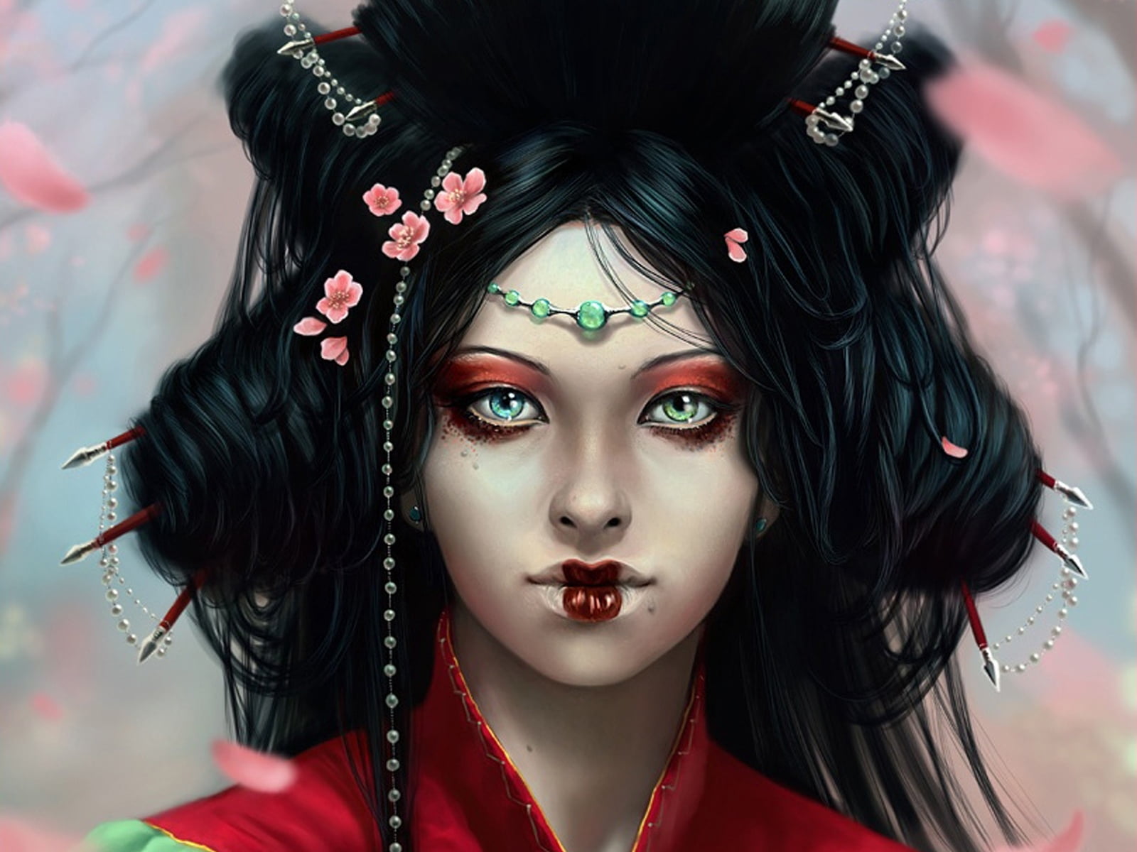 lipstick, cultures, young women, hair, beauty, geisha, caucasian Ethnicity, multi Colored, luxury, 720P, fashion, make-up, stage Make-up, hairstyle, sensuality, HD Wallpaper