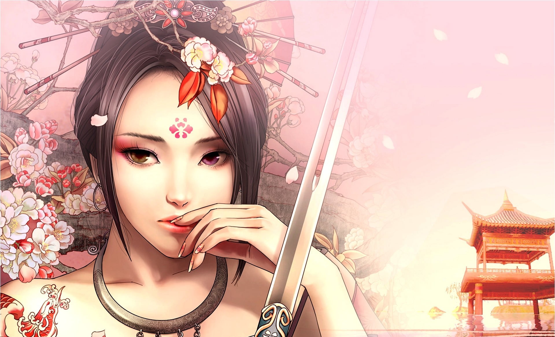 sensuality, beauty Product, japan, adult, cultures, japanese Ethnicity, portrait, kimono, elegance, flower, looking at camera, Asian, girl, character, anime, HD Wallpaper