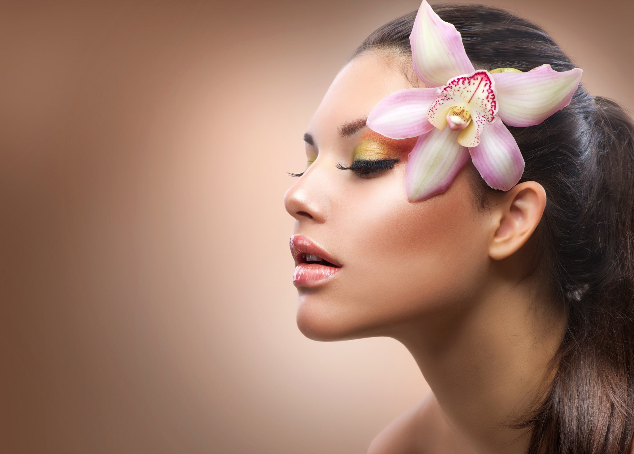 beauty Treatment, orchid, body Care, studio shot, pink Color, human body part, hairstyle, human Head, young Adult, flower, freshness, one Person, adult, HD Wallpaper