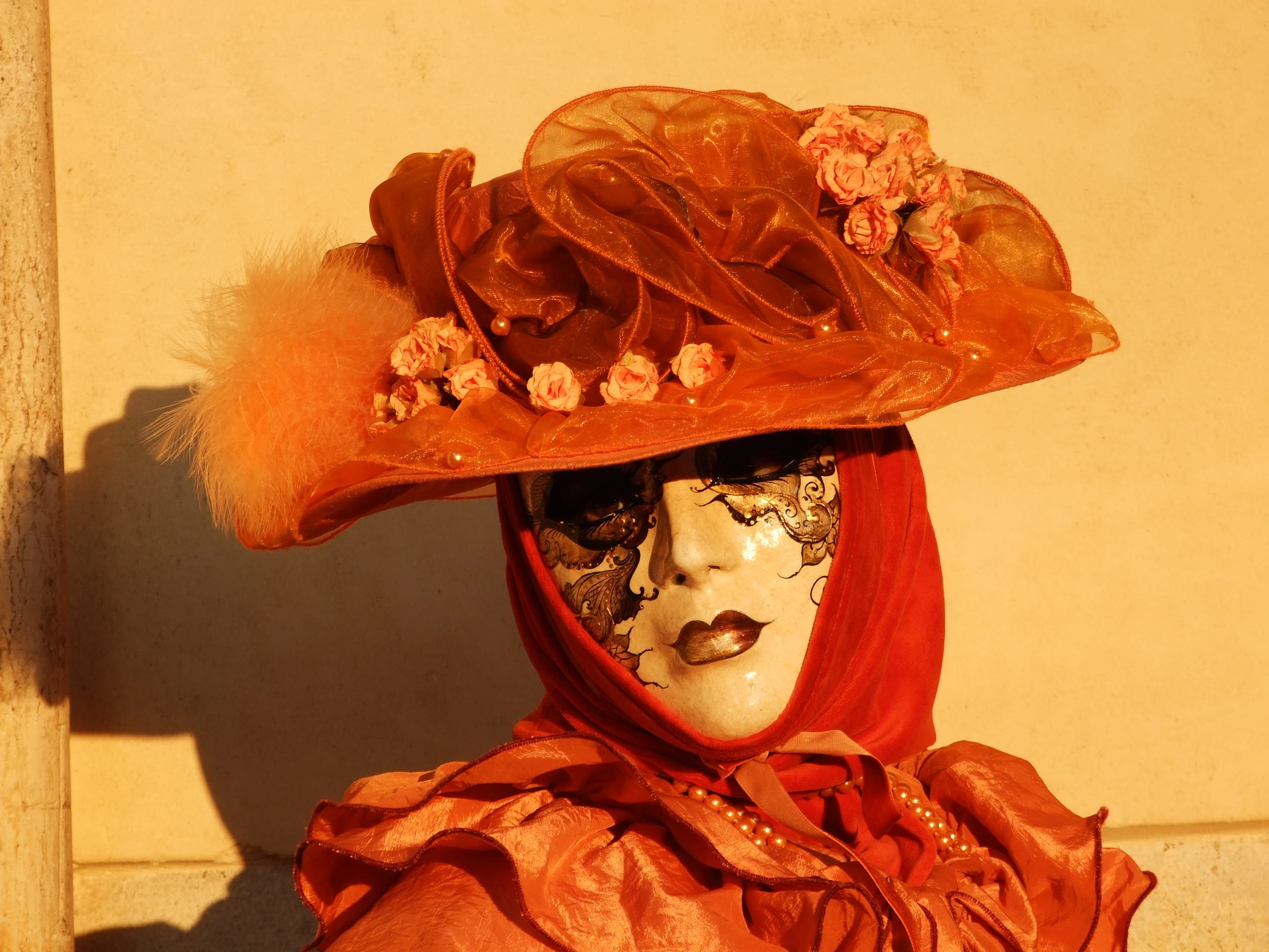 disguise, italy, day, representation, wall - building feature, flower, art and craft, orange color, wall, flowering plant, festival, carnival, human representation, HD Wallpaper