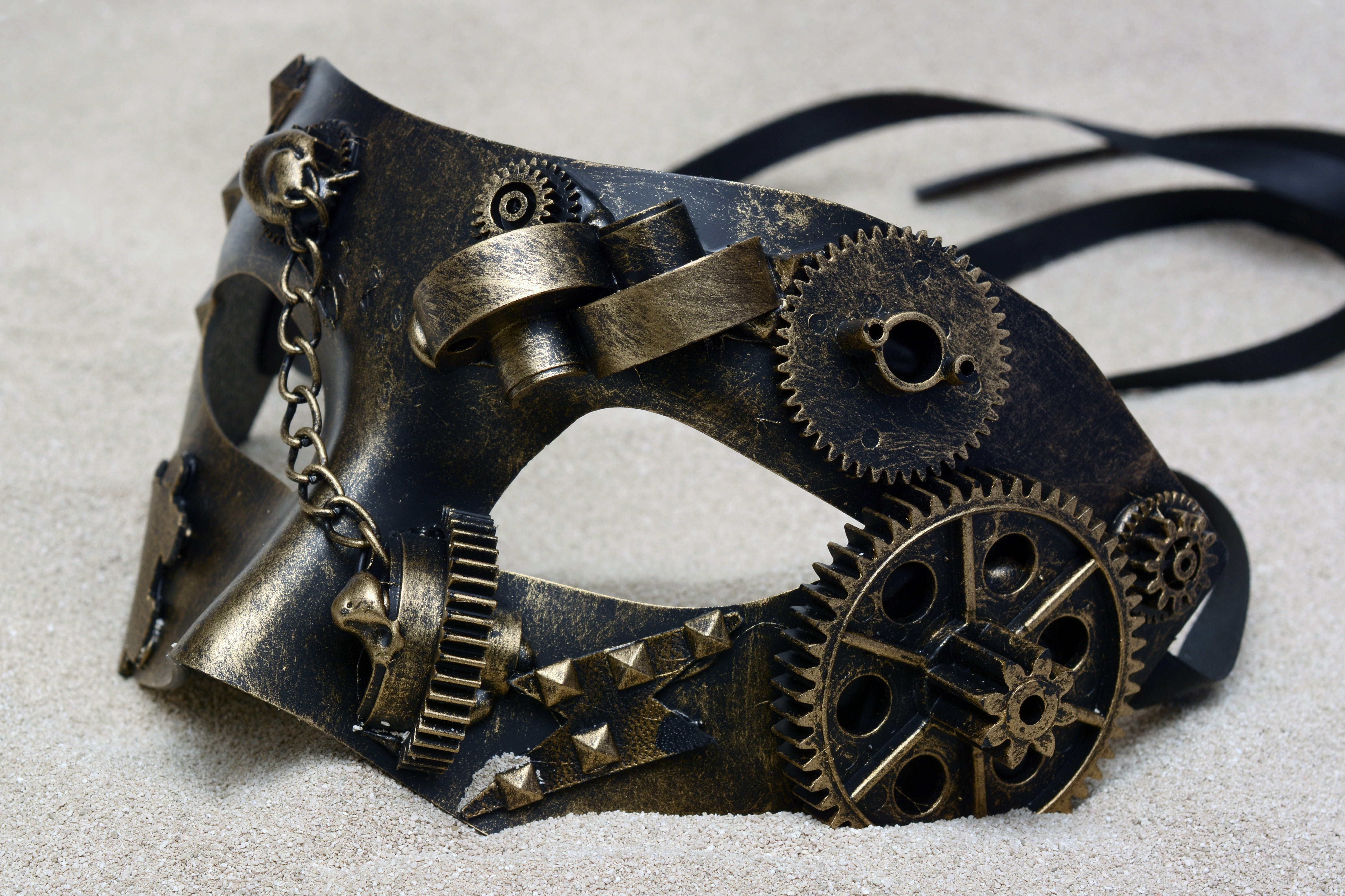 hide, still life, pattern, high angle view, indoors, sunlight, equipment, metal, 5K, masquerade, shadow, day, male, close up, no people, gear, carneval, HD Wallpaper