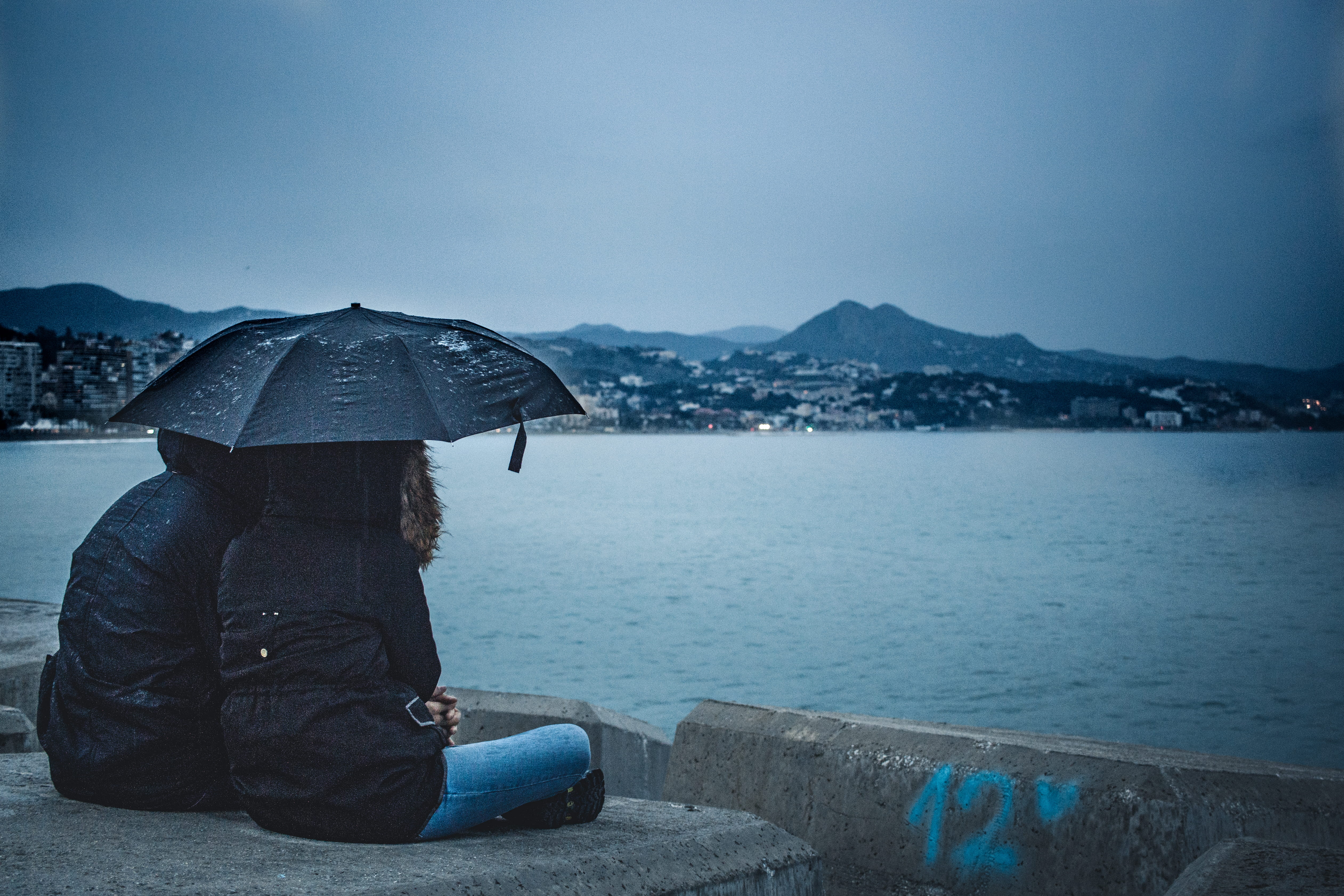 relaxation, umbrella, outdoors, looking at view, woman, sitting, one person, rain, lifestyles, scenics - nature, candid, body, facing, hood - clothing, HD Wallpaper
