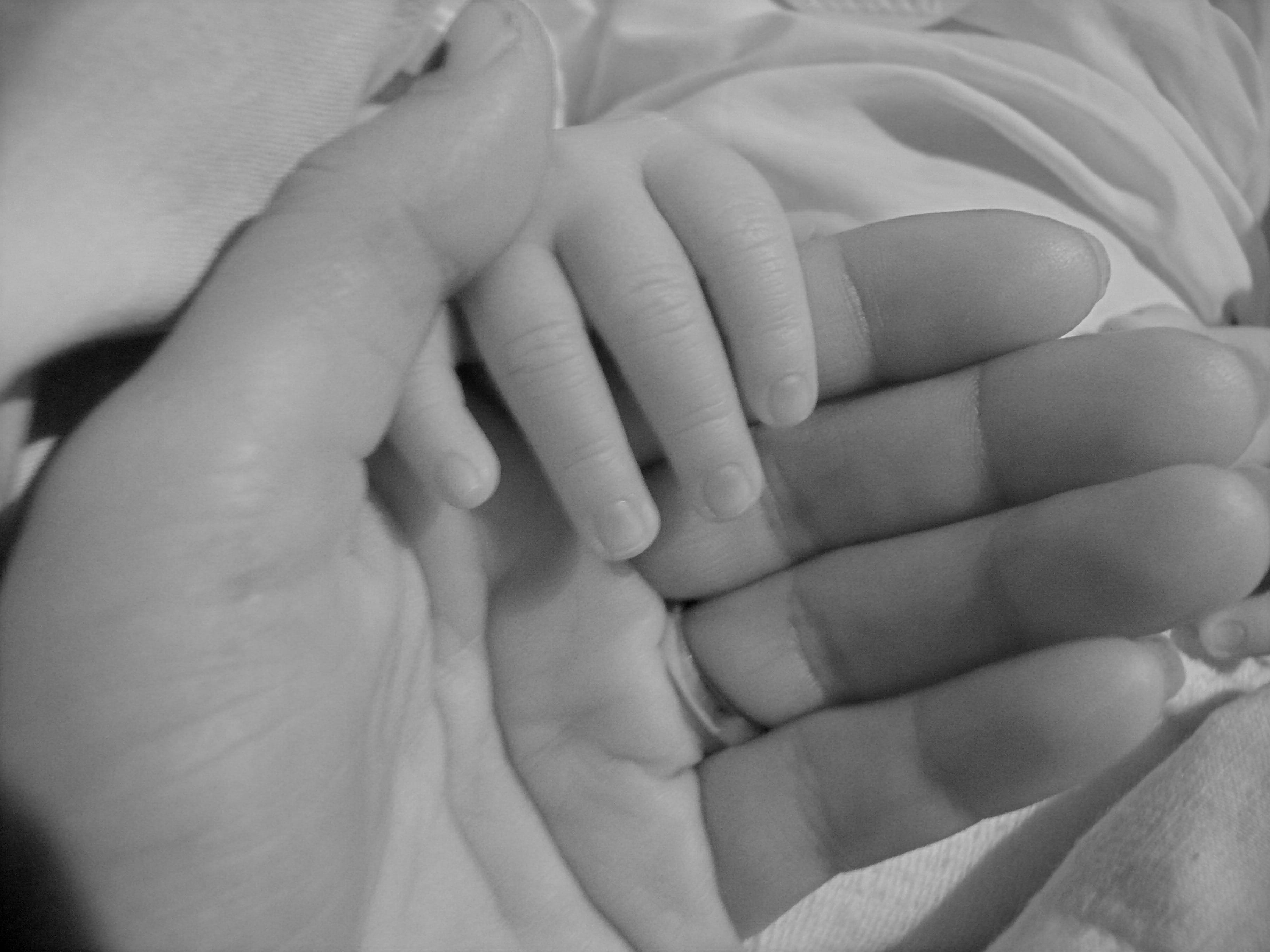 finger, photo, grayscale, lovely, mother, close-up, child, birth, real people, body part, motherhood, young, childhood, hand holding, family with one child, HD Wallpaper