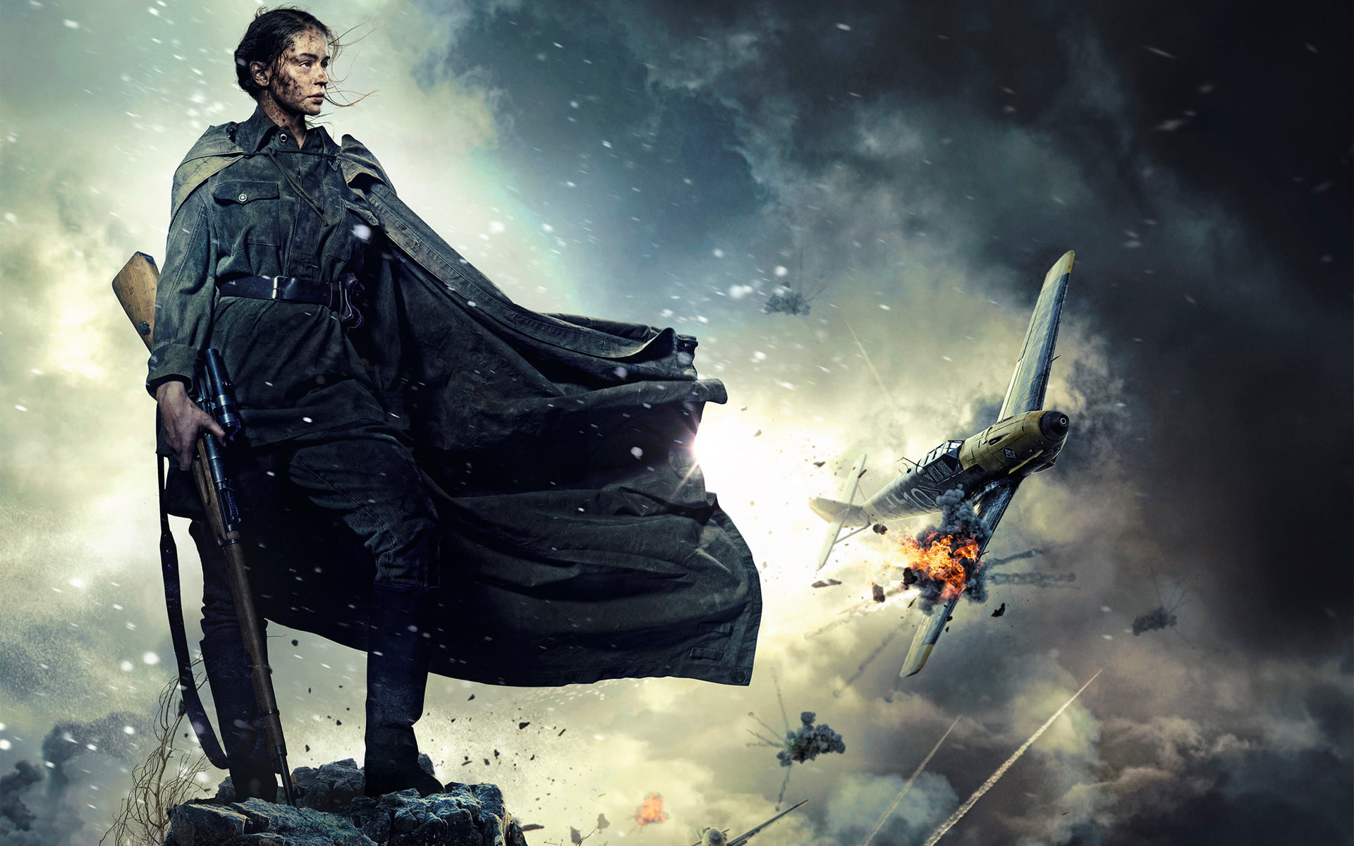 helmet, one Person, imagination, fighter, men, sign, full length, sky, uFO, people, outdoors, Yulia Peresild, Battle for Sevastopol, holding, snow, winter, HD Wallpaper