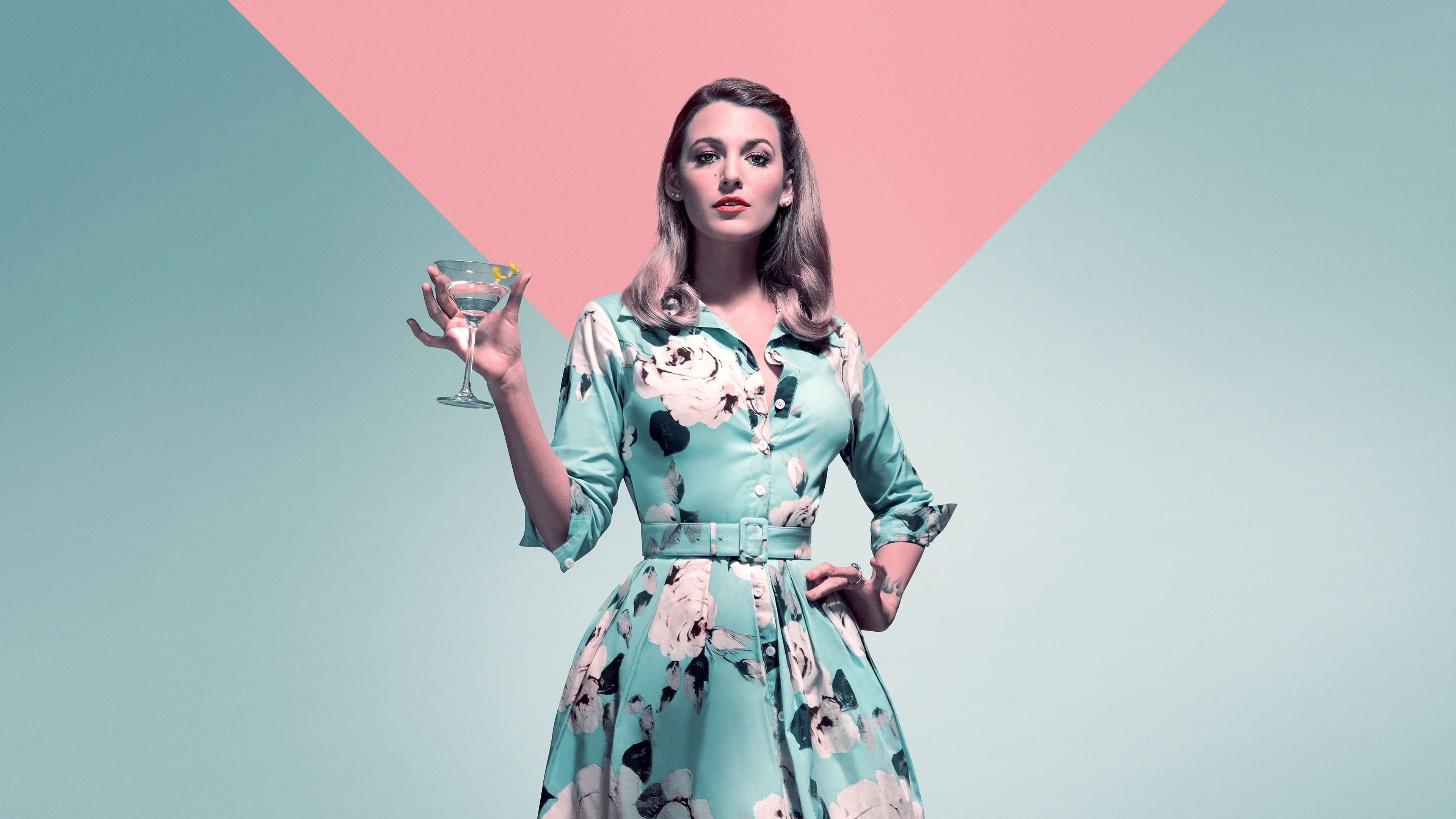 poster, makeup, 4K, A Simple Favor, hairstyle, A simple request, glass, crime, Blake Lively, detective, girl, beauty, Thriller, dress, pose, background, HD Wallpaper