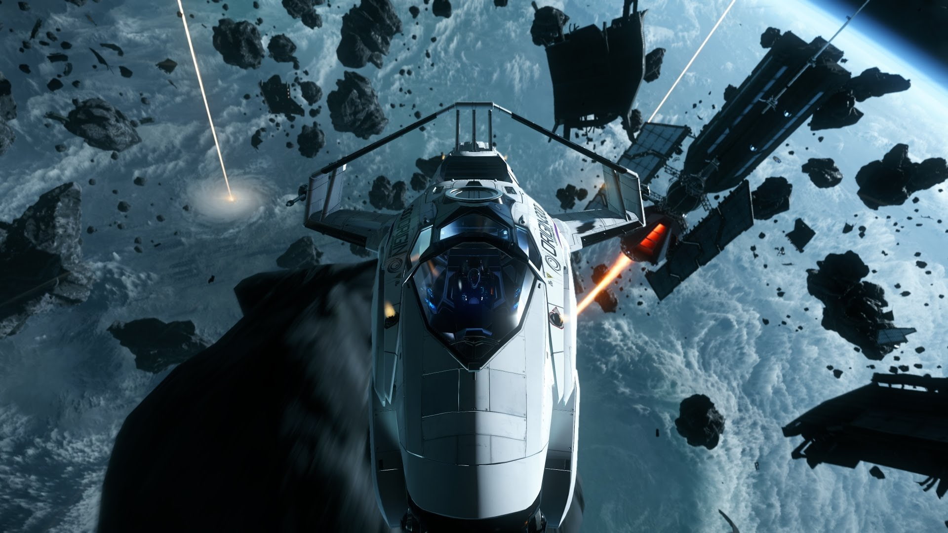 Simulator, plane, air force, 1080P, sci, air vehicle, underwater, nature, fi, one person, illuminated, pilot, shooter, mode of transportation, water, spaceship, HD Wallpaper
