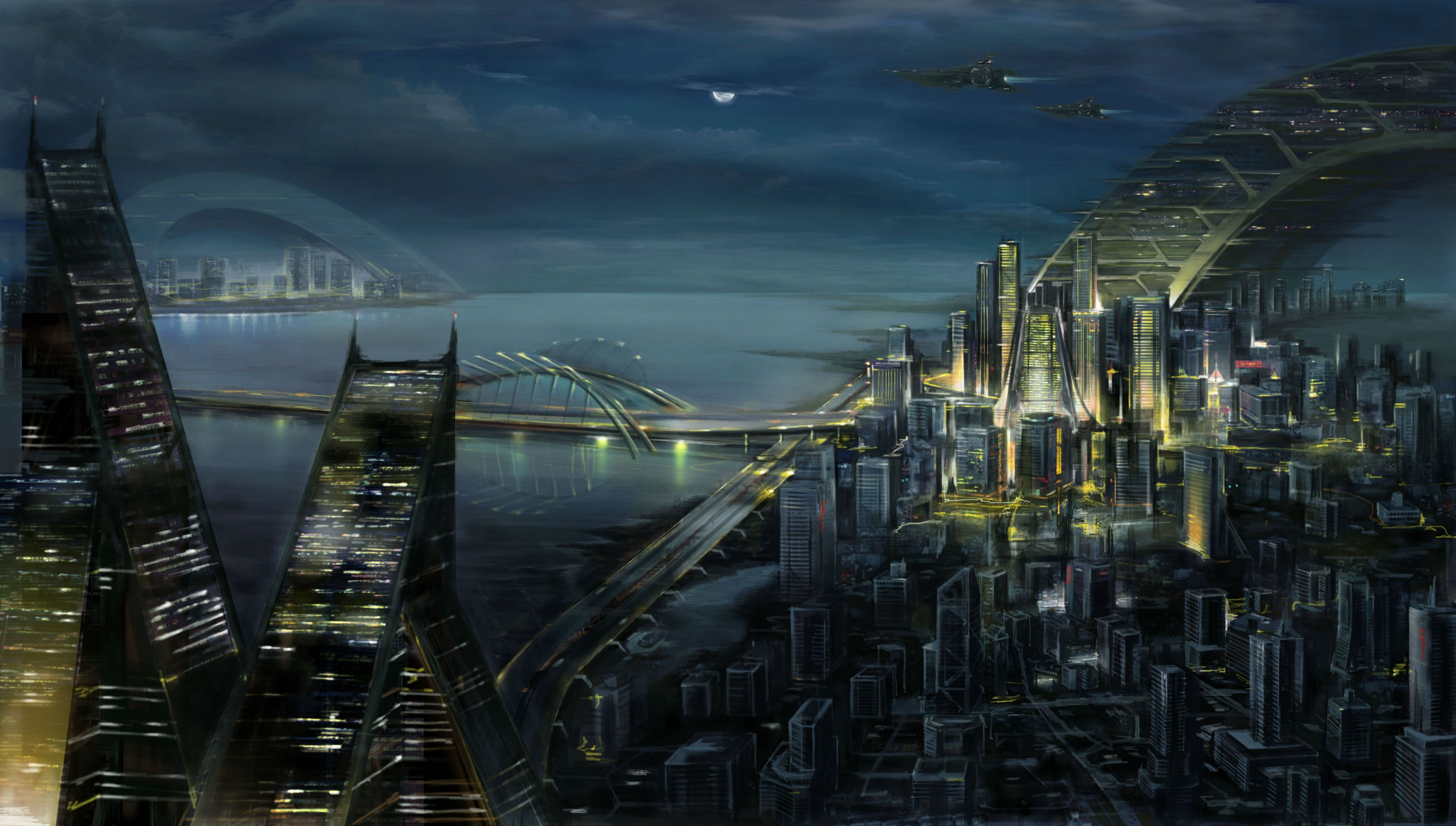mmo, sky, Futuristic, water, cityscape, transportation, shooter, robot, poster, complexity, outdoors, architecture, online, city, Fighting, no people, 4K, HD Wallpaper