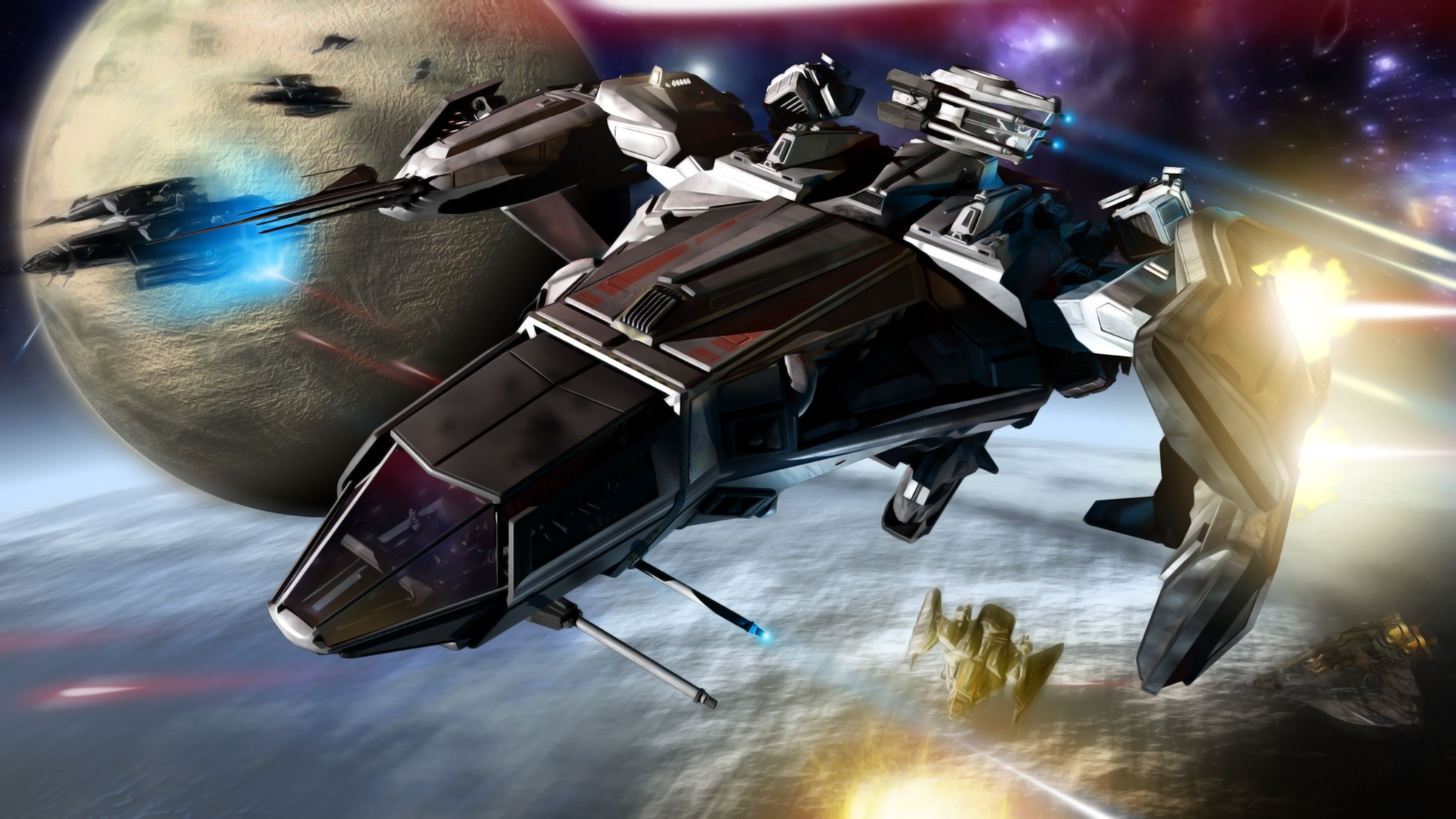 flying, sci, lens flare, digital composite, sunlight, transportation, air vehicle, fi, 8192x4608 px, shooter, cloud - sky, Simulator, mode of transportation, HD Wallpaper