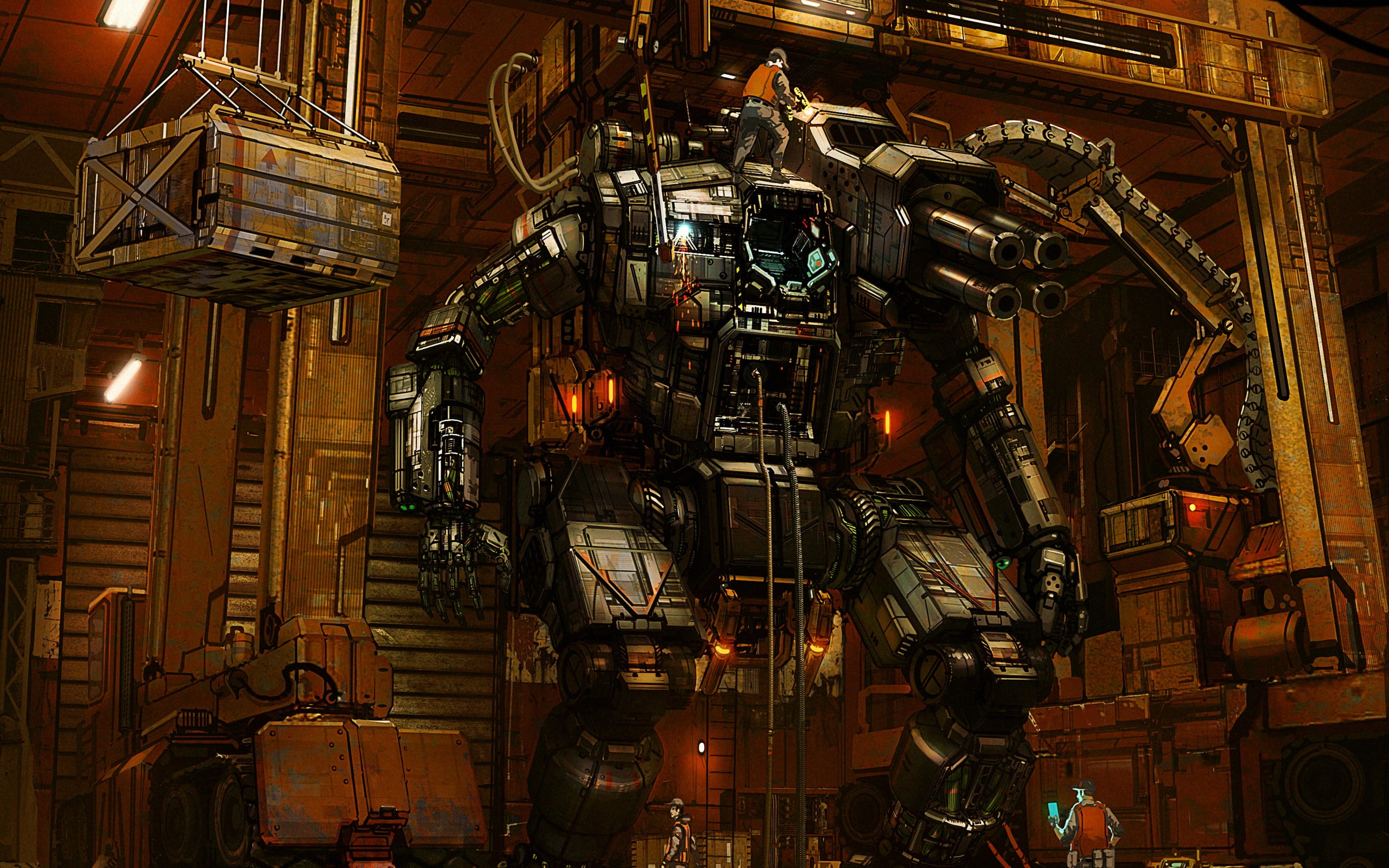 MechWarrior, factory, musical instrument, technology, metal, machinery, equipment, machine part, container, security, 2K, mask, robot, Hunchback, architecture, HD Wallpaper