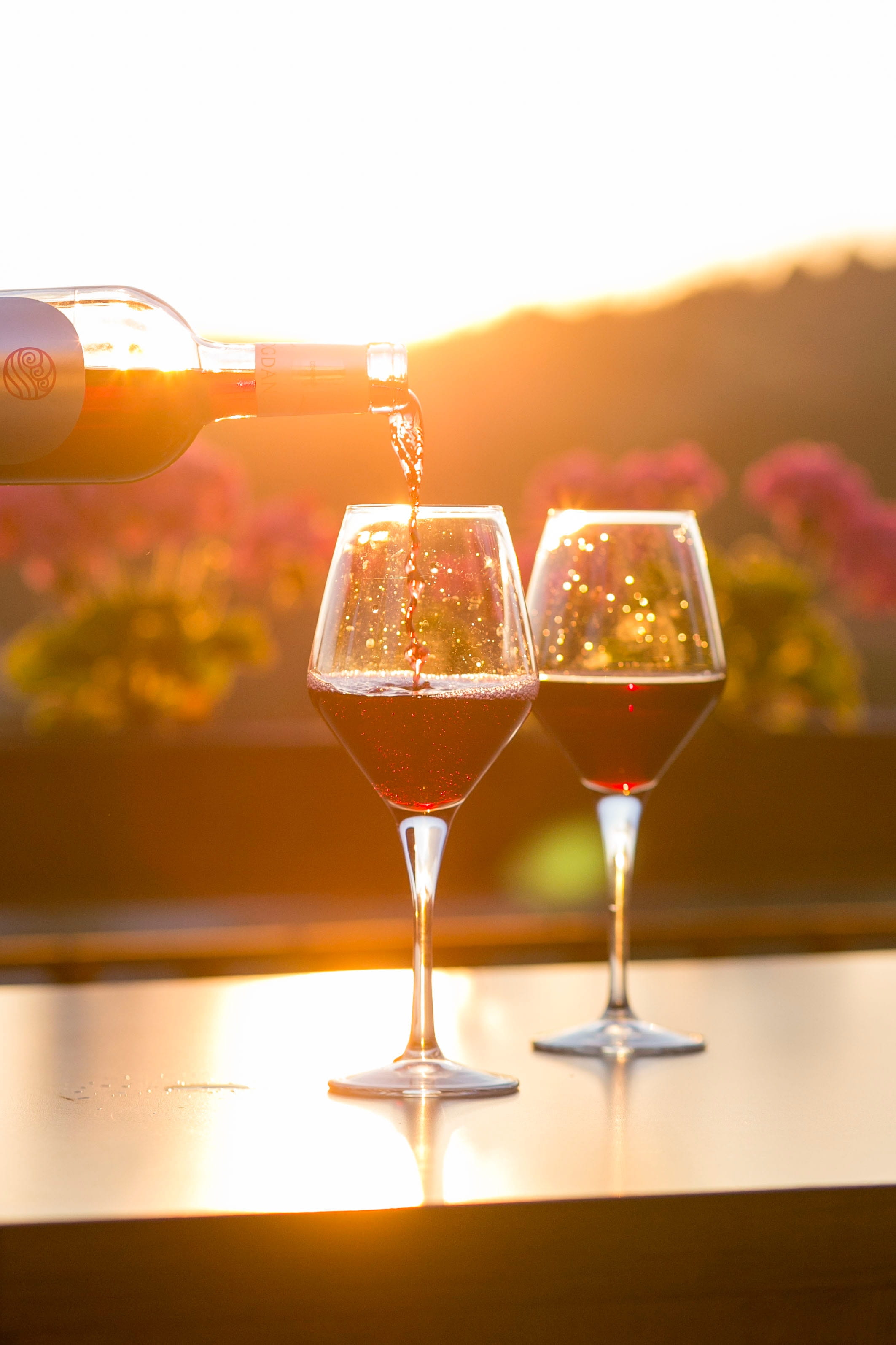 no people, orange color, freshness, refreshment, alcohol, sky, martini, drinking glass, sunset, wineglass, pouring, nature, focus on foreground, summer, Phone HD Wallpaper