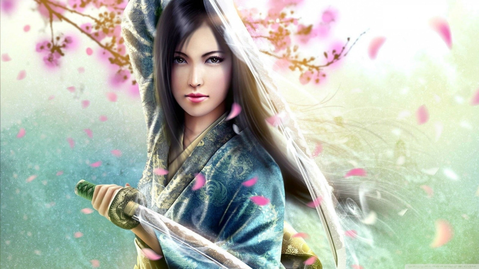 contemplation, hairstyle, beauty, portrait, one person, front view, women, beautiful woman, plant, fashion, outdoors, katana, beautiful people, anime girl, HD Wallpaper