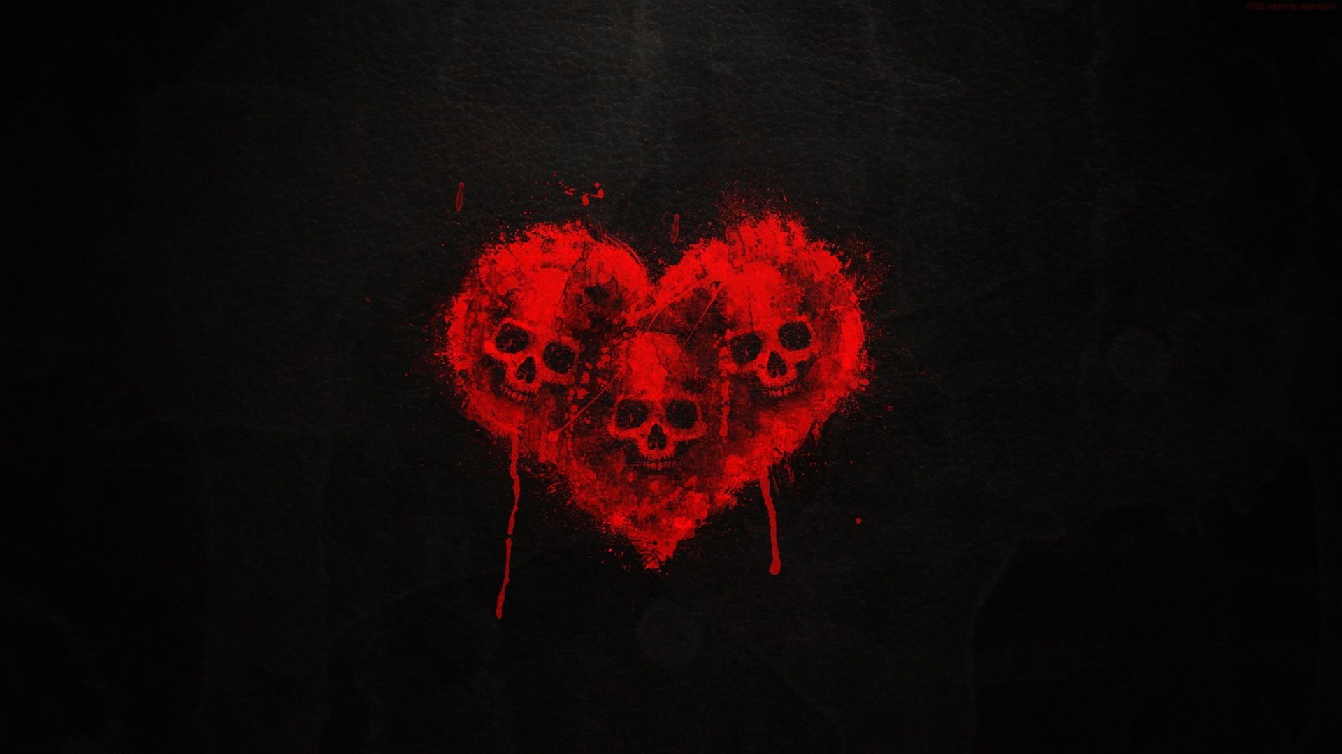 dark, blood, art, heart, 1080P, arts, skull, red, HD Wallpaper
