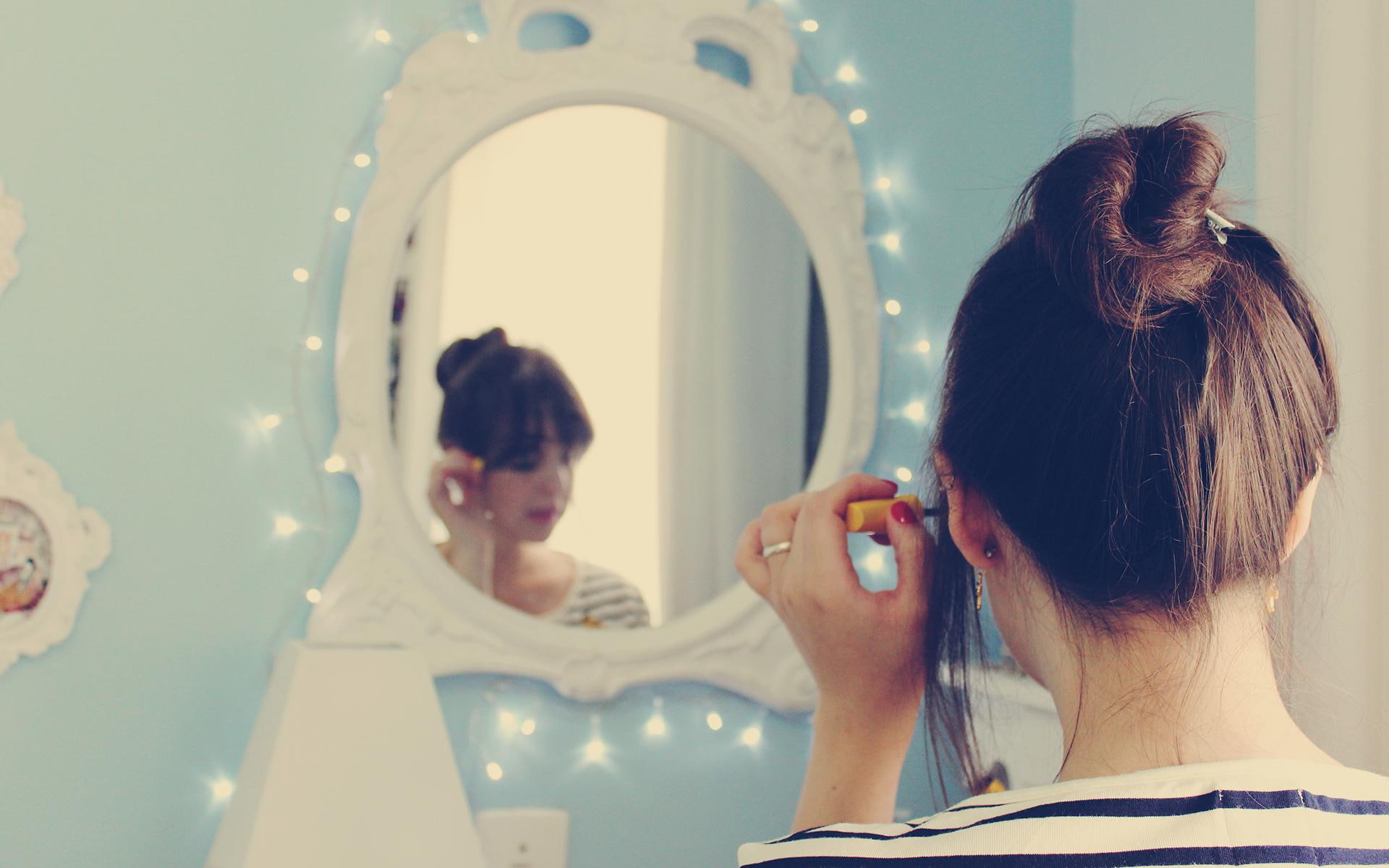 oval, white, mirror, make up, girls, 1080P, mascara, wooden, framed, sweet, make, HD Wallpaper