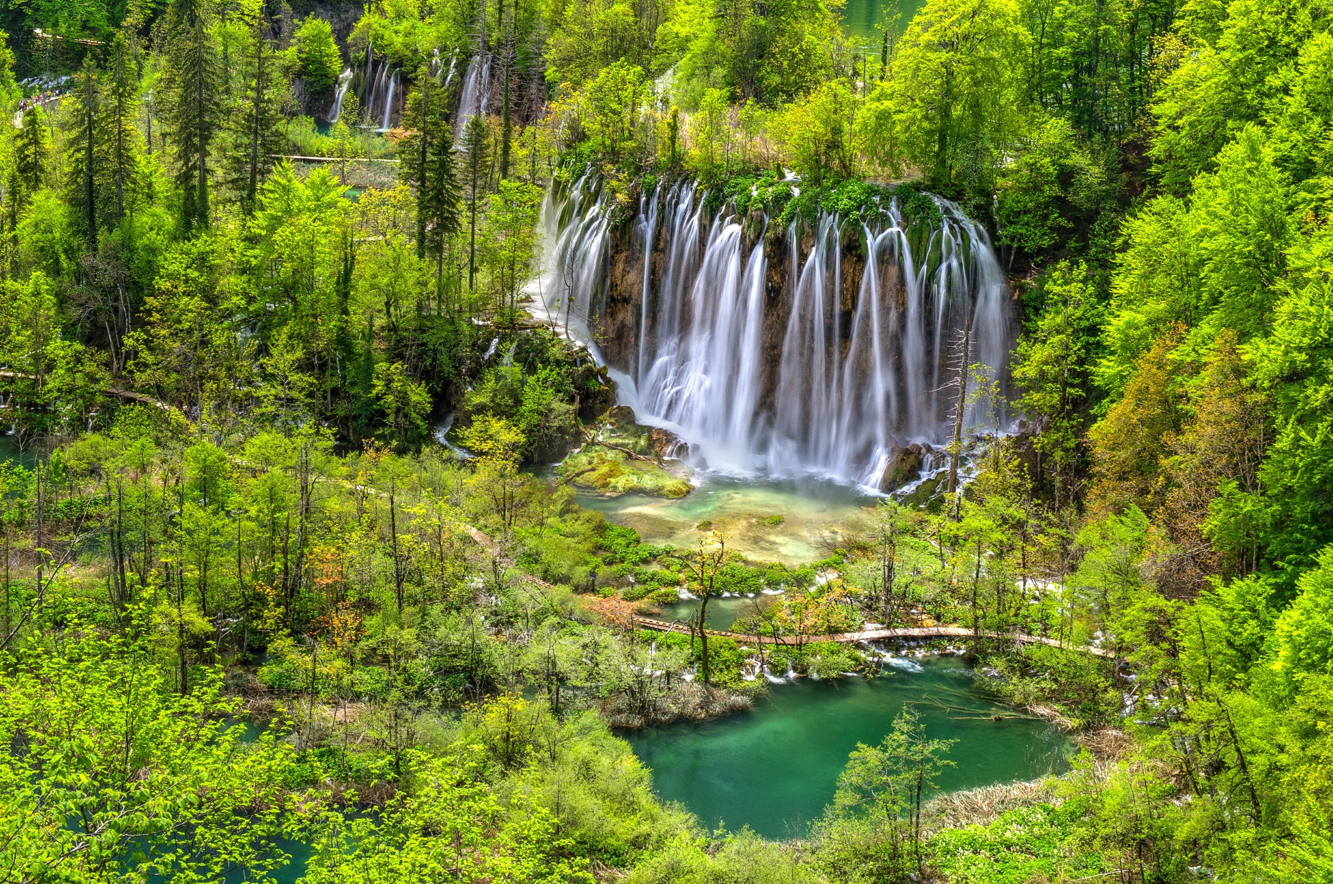 park, forest, green, pond, 2K, Croatia, nature, landscape, waterfall, HD Wallpaper
