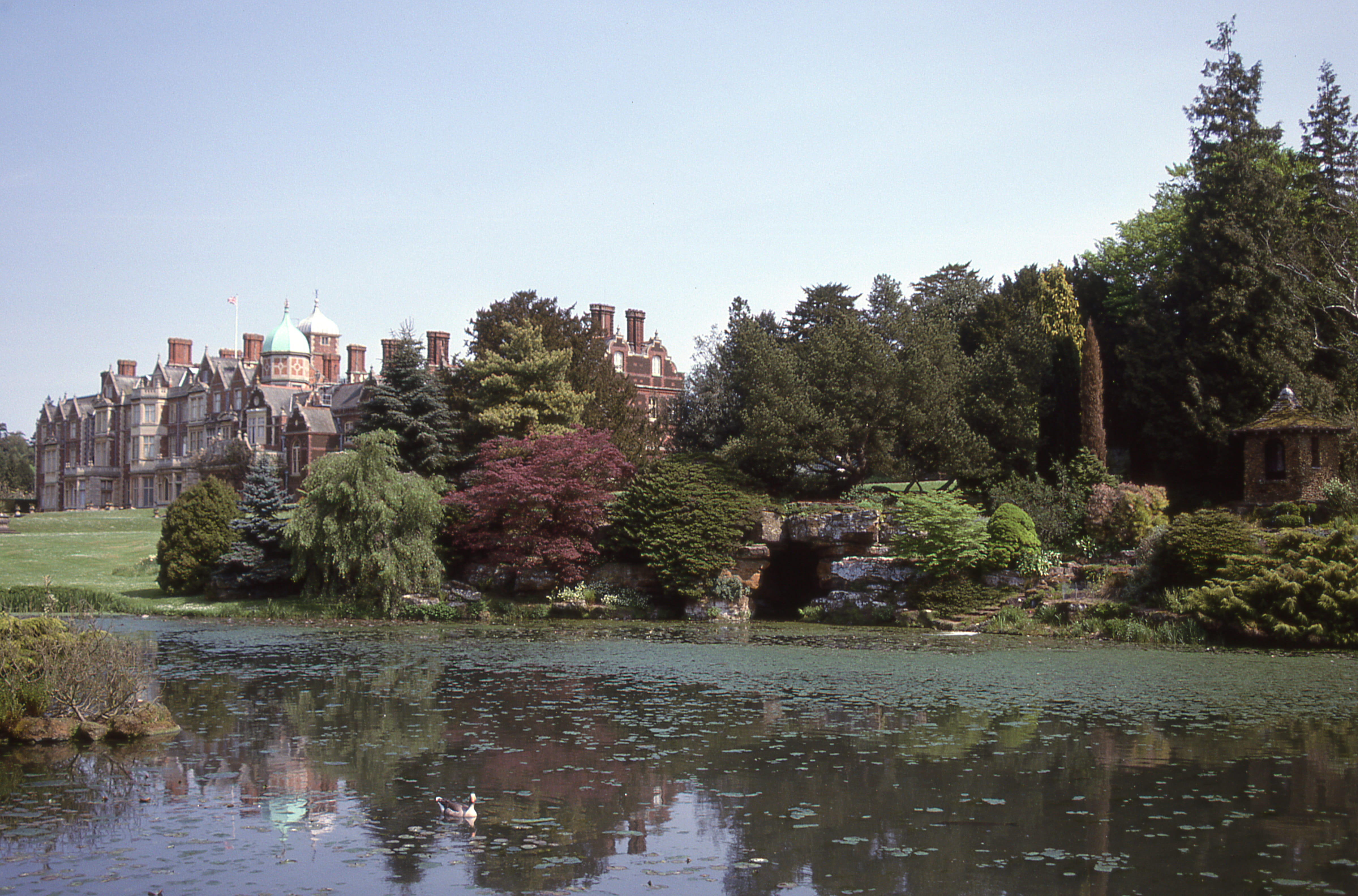 tranquility, outdoors, sky, palace, nature, growth, united kingdom, east anglia, day, sandringham, architecture, water, beauty in nature, plant, building exterior, HD Wallpaper