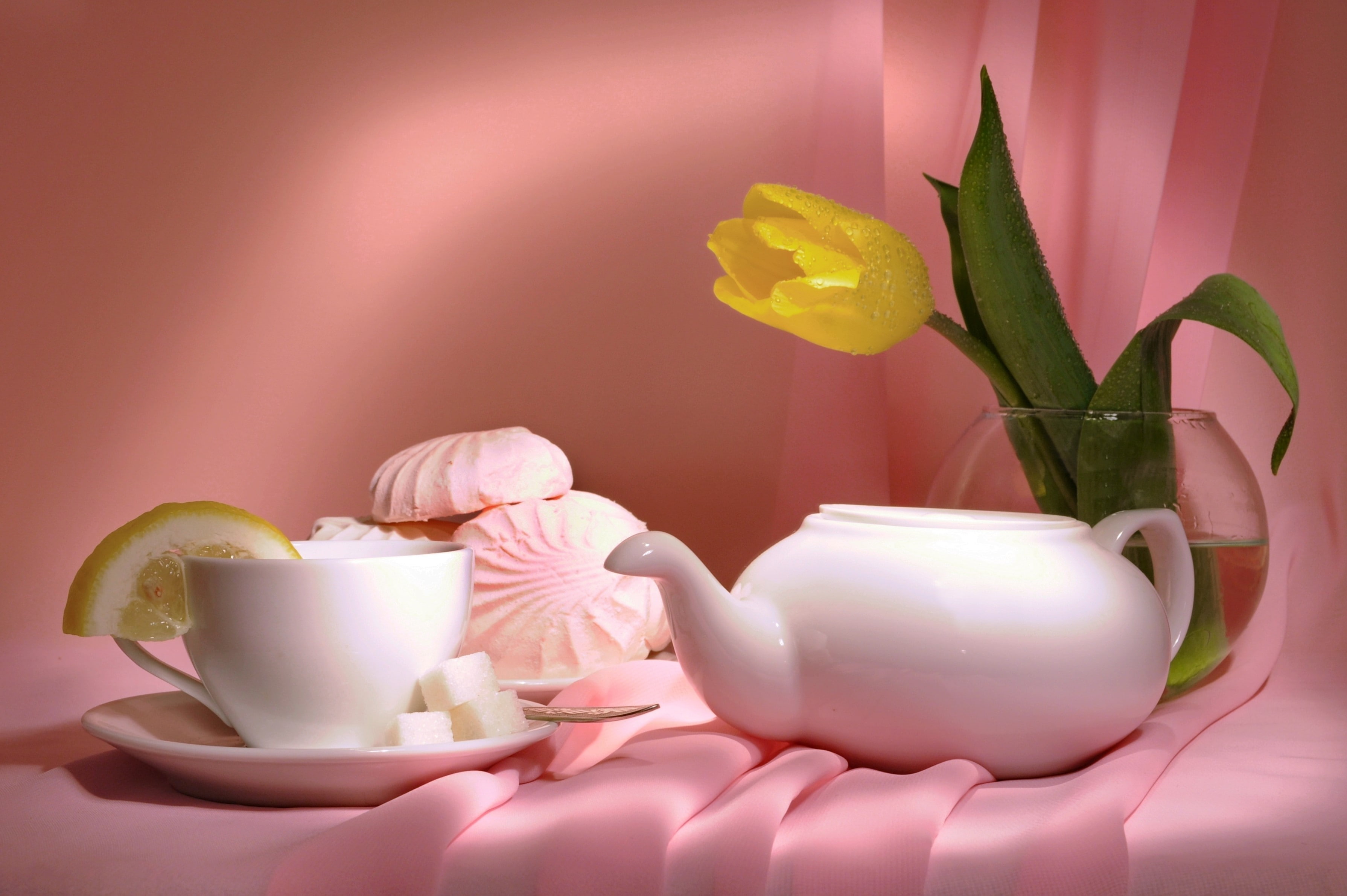 indoors, pitcher - jug, mug, decoration, flowering plant, food and drink, flower, 2K, no people, drink, saucer, easter, tea cup, Tea, Teapot, pink color, HD Wallpaper