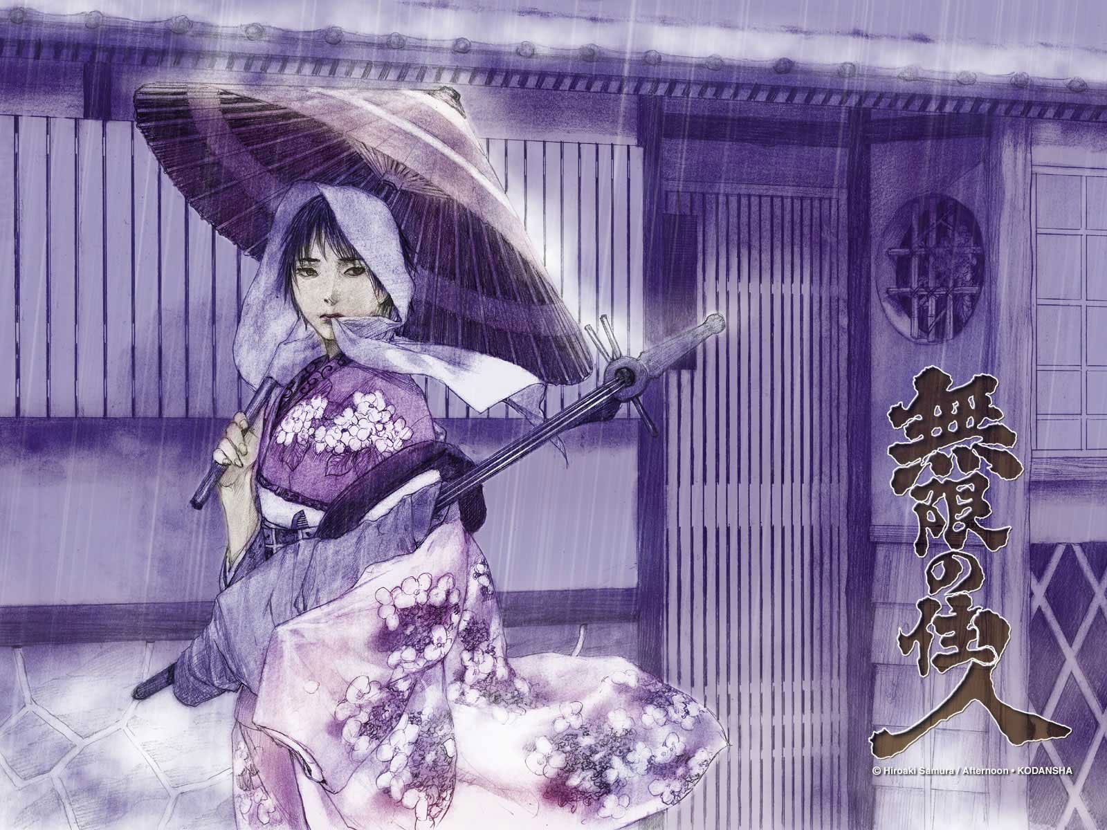 samura, shamisen, otono tachibana, mugen, immortal, juunin, 720P, afternoon, hiroaki, makie, blade, purple, umbrella, HD Wallpaper