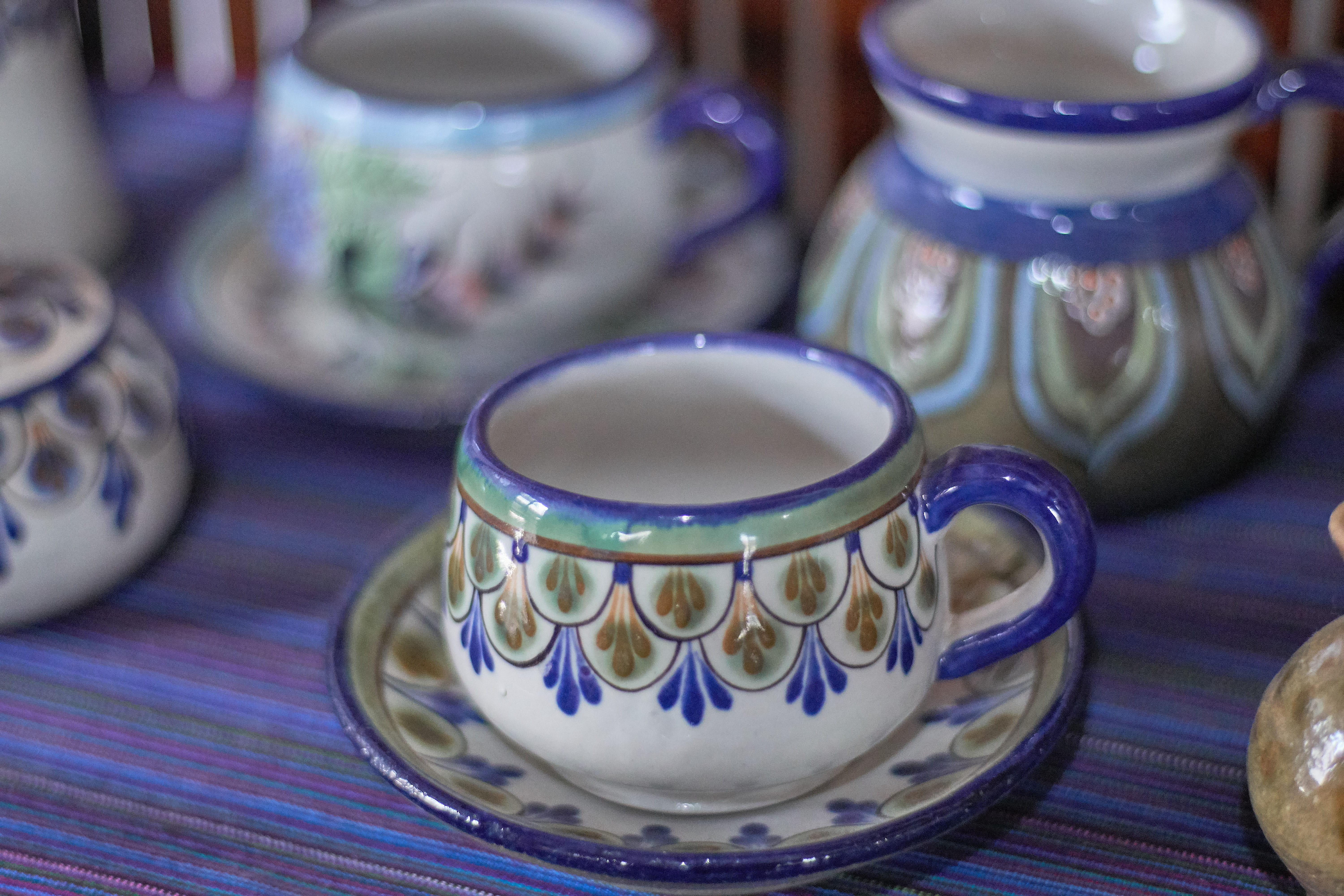 cafe, close-up, teapot, antique, crockery, hot drink, ceramics, tea - hot drink, 5K, floral pattern, purple, no people, cup, table, saucer, afternoon tea, HD Wallpaper