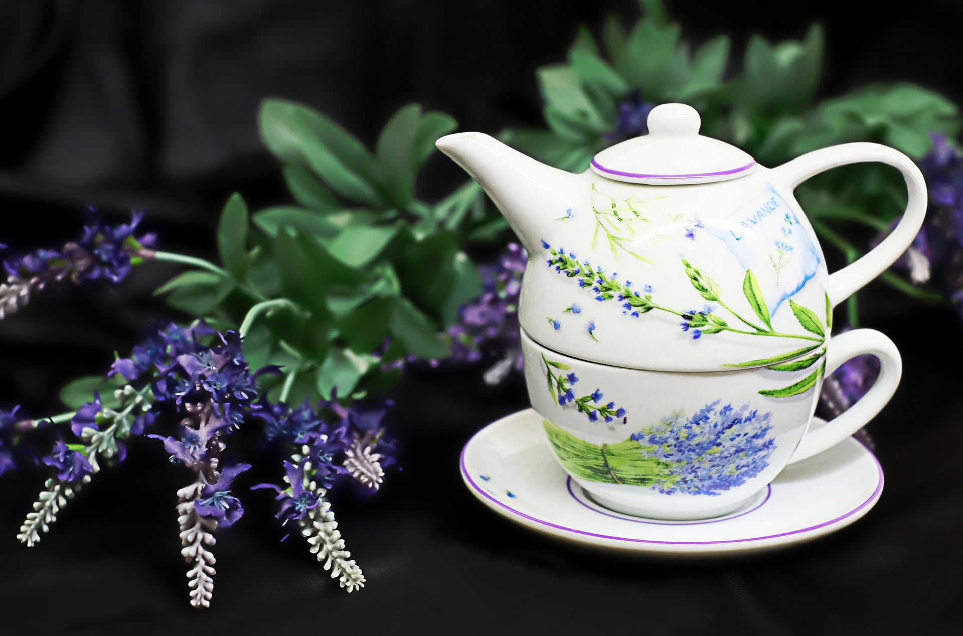 plant, afternoon tea, tea - Hot Drink, drink, beside, crockery, hot drink, ceramics, tee, 1080P, tea cup, tea, flowering plant, purple, mug, porcelain, HD Wallpaper