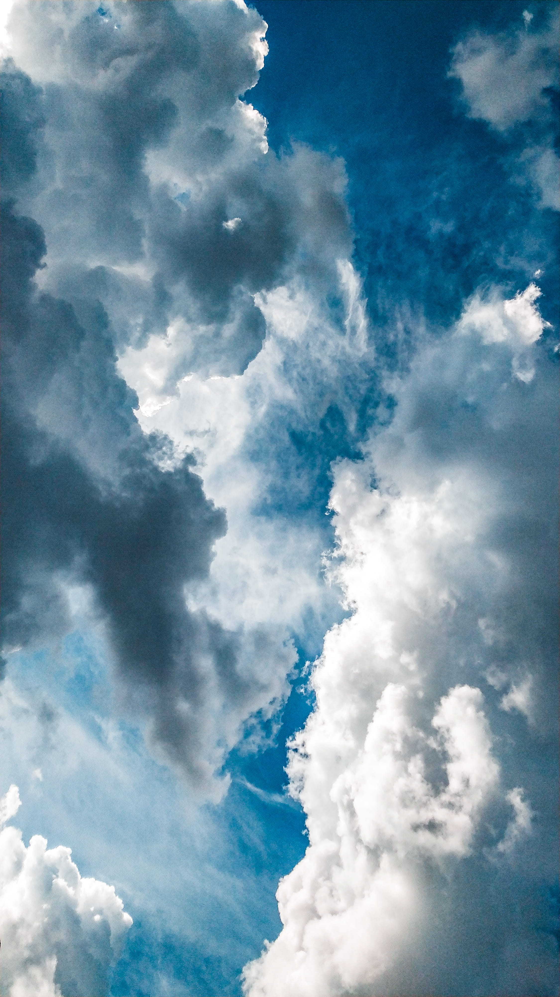 sky, no people, white color, 4K, tranquil scene, cloudscape, clouds, idyllic, low angle view, backgrounds, blue, day, tranquility, non-urban scene, cloudy, Phone HD Wallpaper