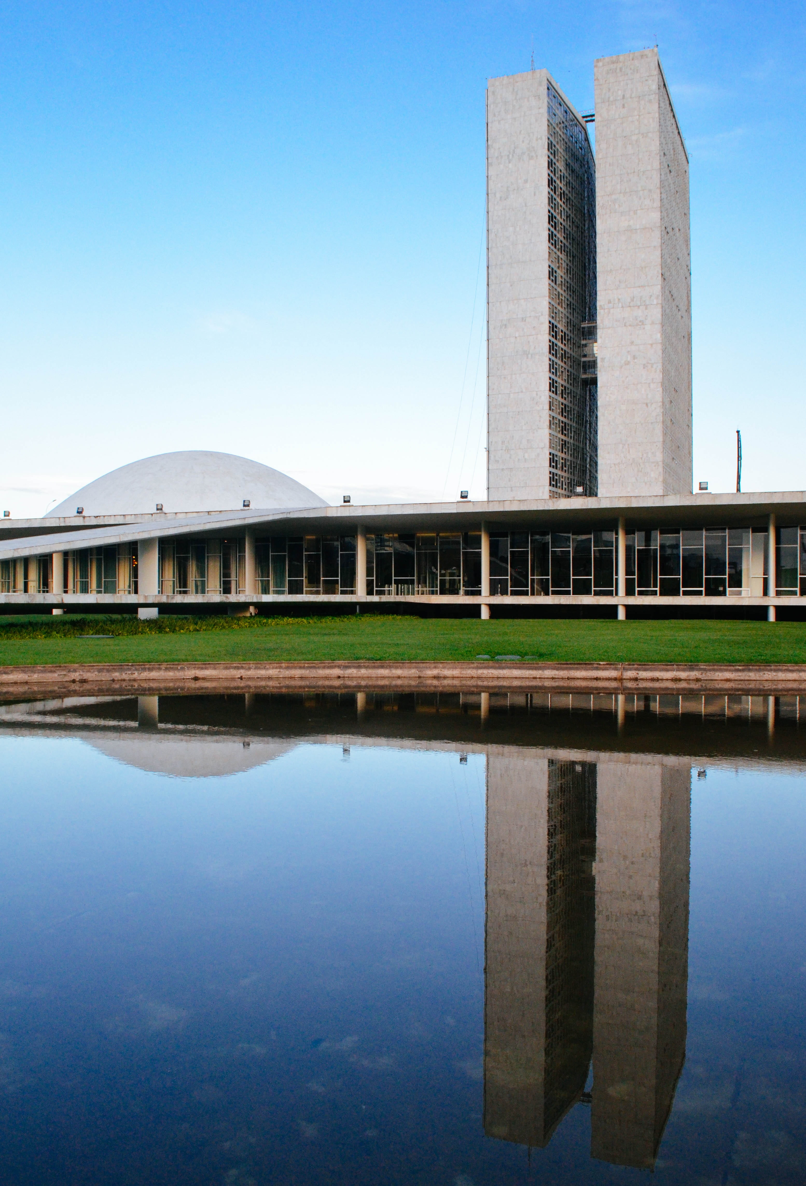 brazil, metropolis, city, 4K, symmetry, built structure, tower, building, water, day, waterfront, office building exterior, sky, tourism, urban, brasilia, Phone HD Wallpaper