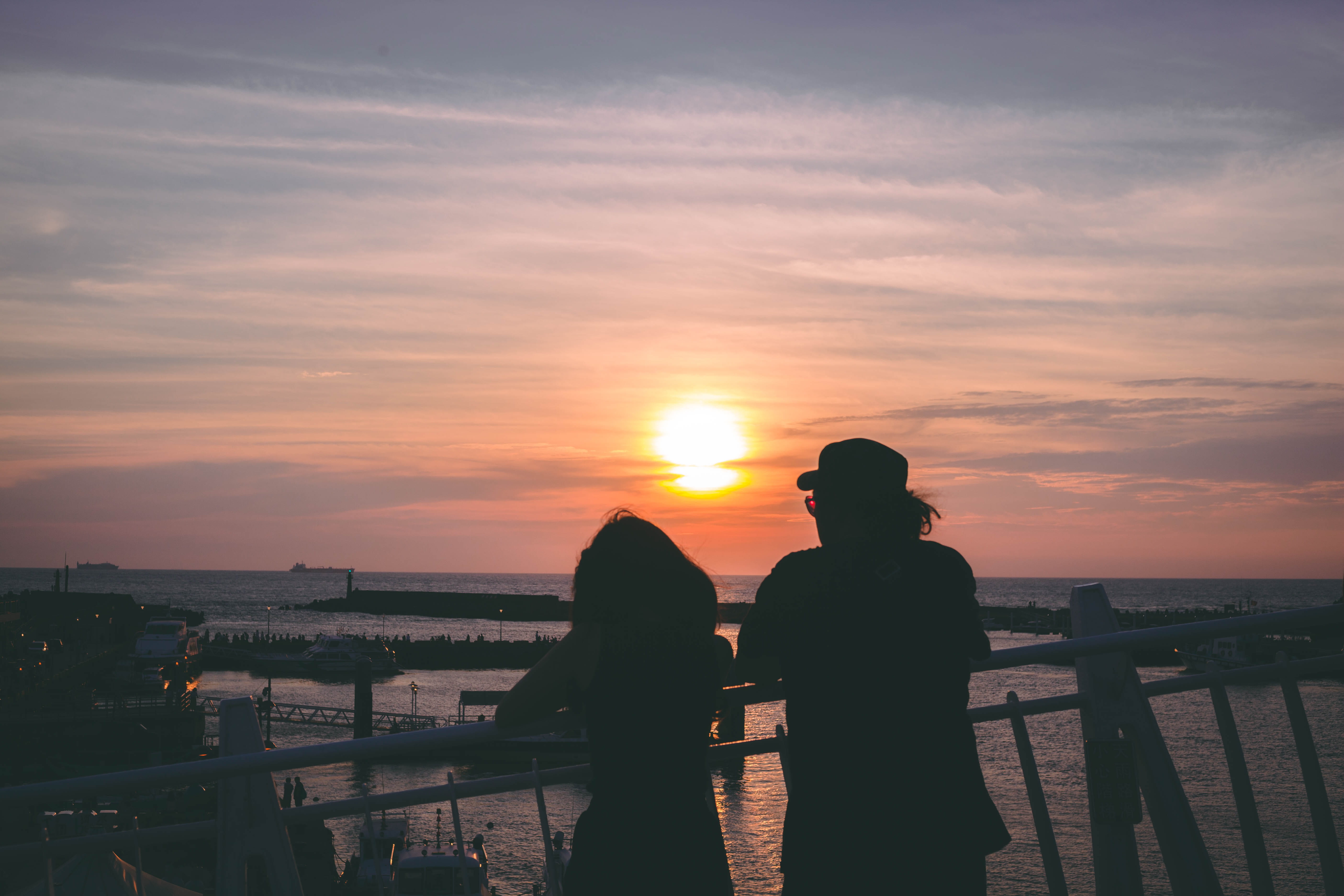 adult, taiwan, tamsui, leisure activity, bonding, lover, real people, lifestyles, taipei, looking at sunset, standing, sunset, scenics - nature, sunset on the sea, HD Wallpaper