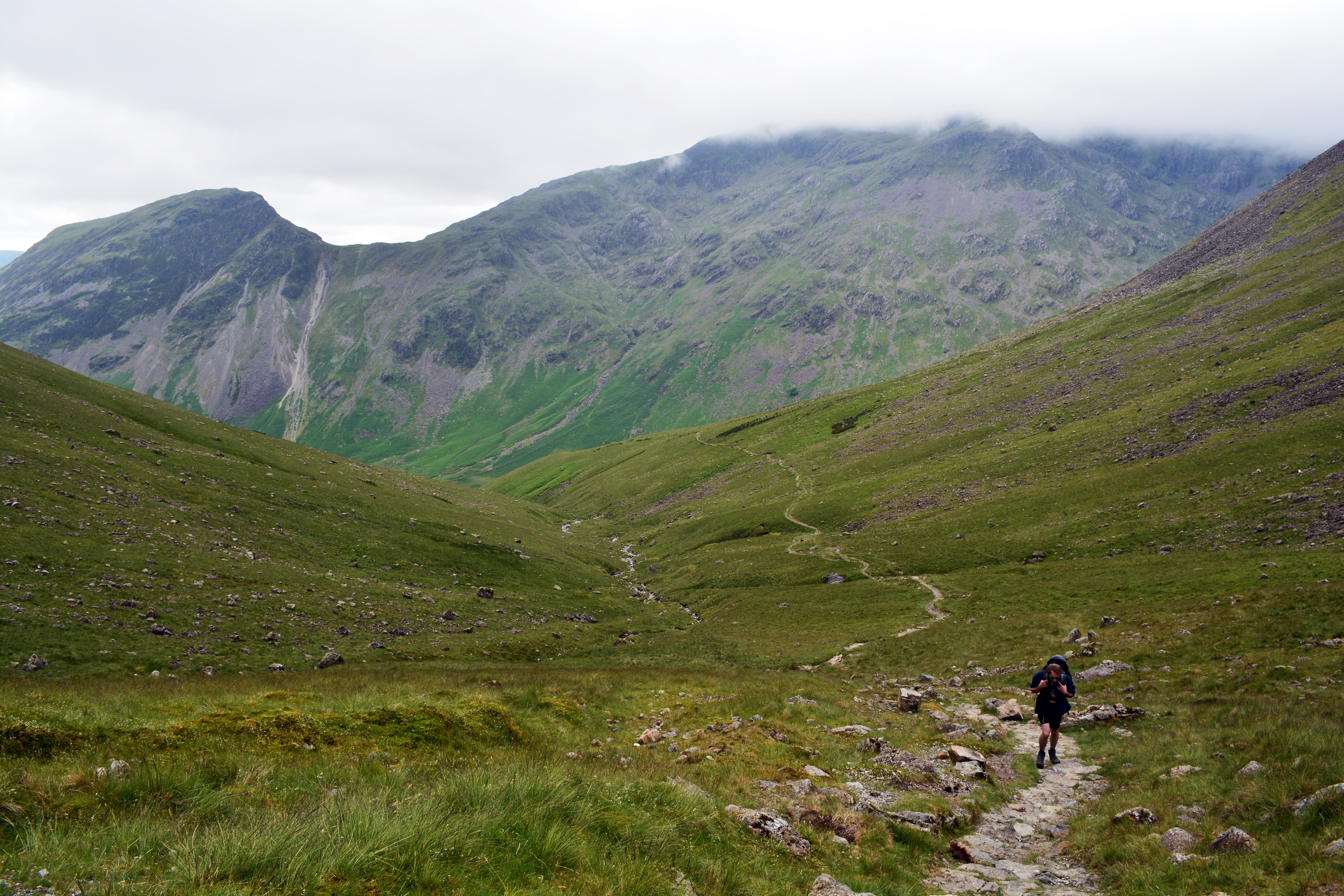activity, midst, landscape, person, green color, mountains, leisure activity, rugged, ridge, wast water, alfred, environment, travel, valley, beauty in nature, HD Wallpaper