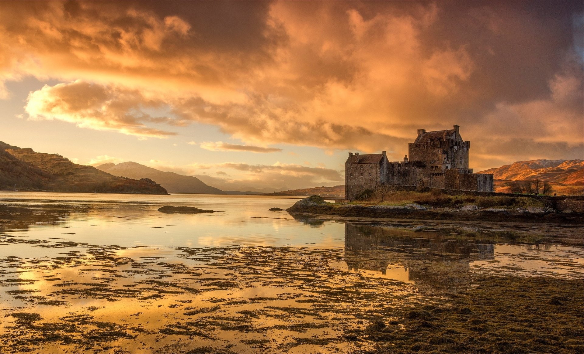 Reflection, 1080P, Eilean Donan Castle, Castle, Castles, Cloud, Building, Lake, Landscape, Scotland, HD Wallpaper