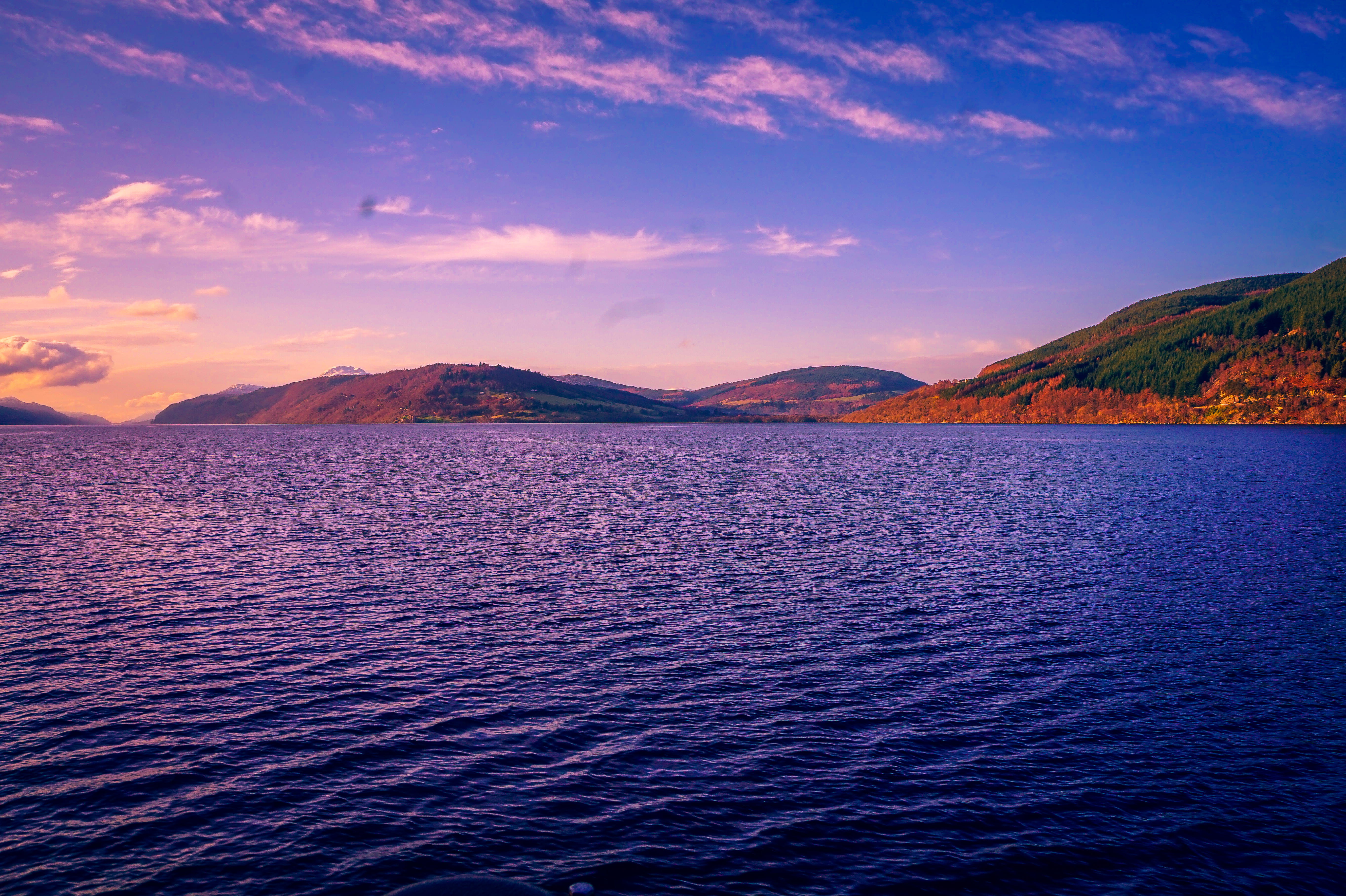 land, environment, mountain, sea, cloud - sky, nature, 5K, loch ness, landscape, travel destinations, idyllic, united kingdom, water, tranquility, tranquil scene, HD Wallpaper