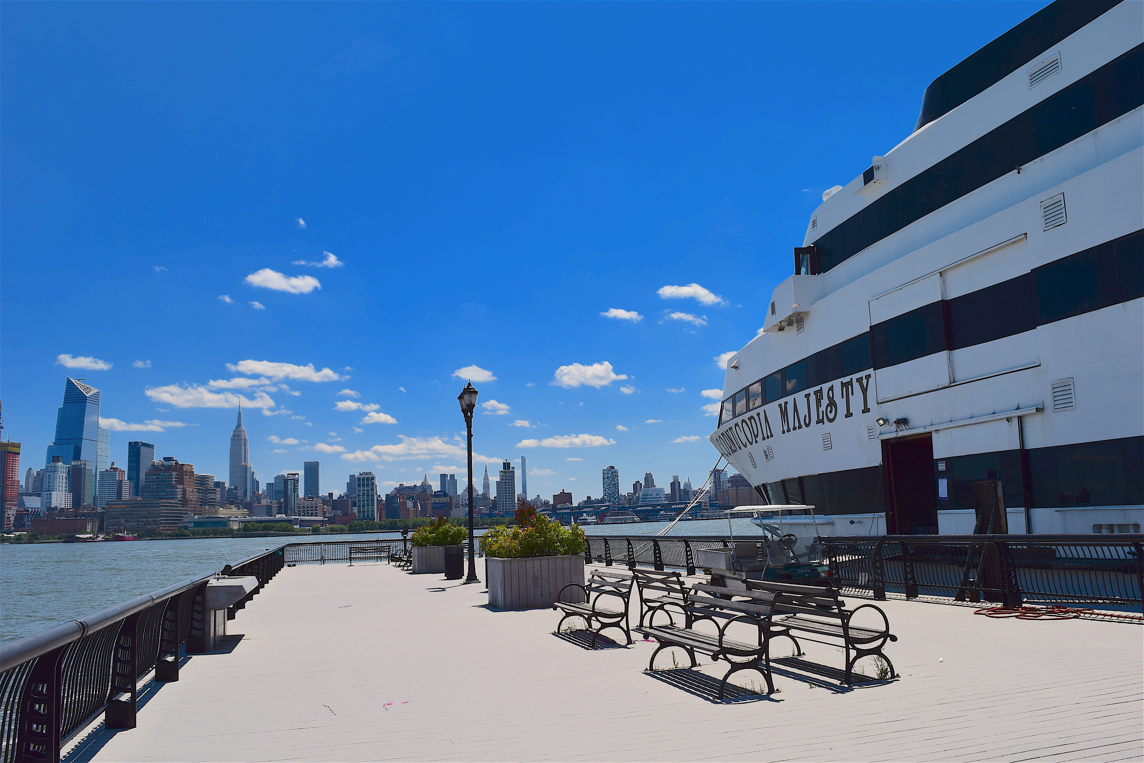 boat, usa, lamppost, skyscraper, america, sunny, skyline, cityscape, building, york, day, office building exterior, travel destinations, water, sunshine, HD Wallpaper