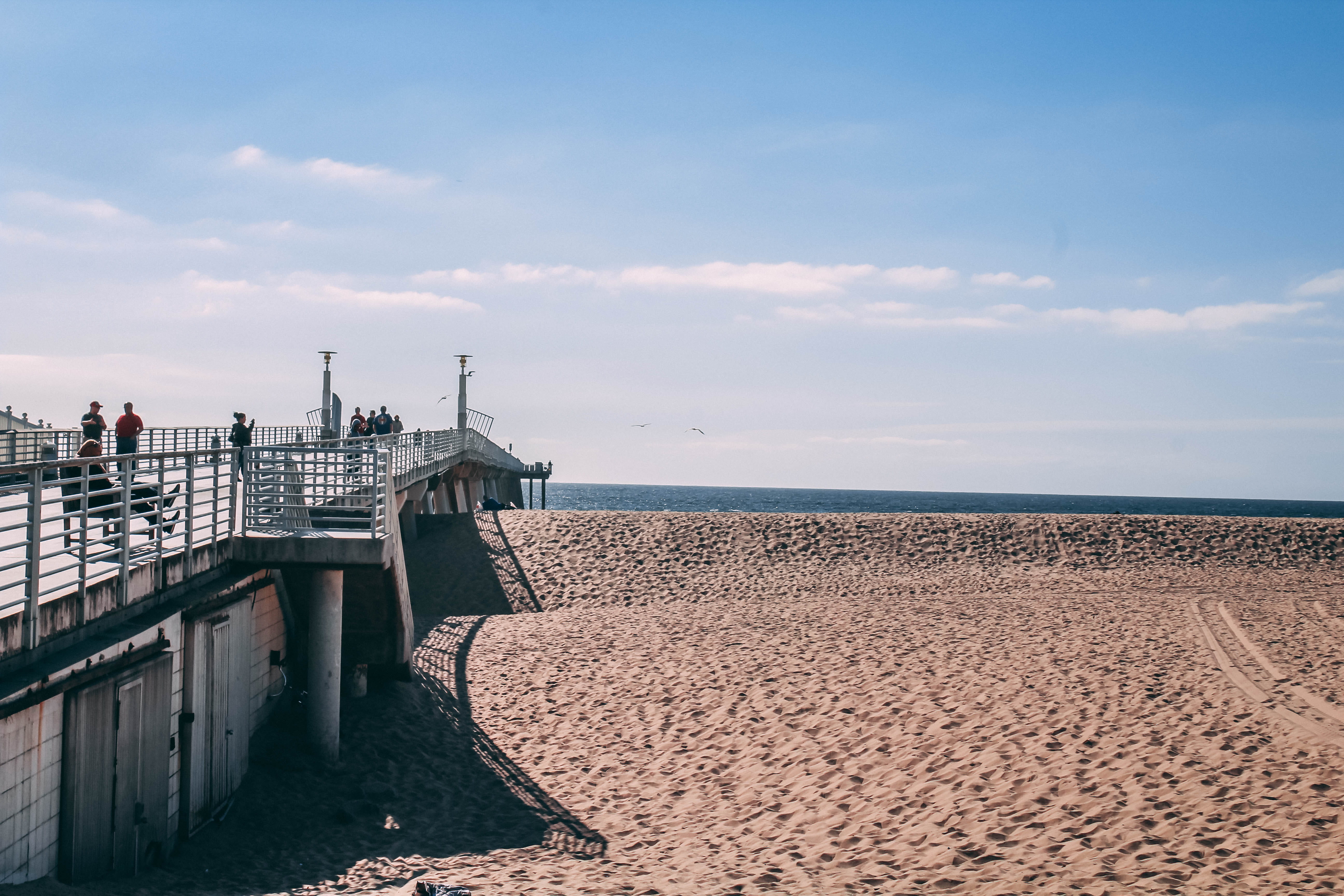 sky, sea, water, outdoors, nature, scenics - nature, sand, incidental people, horizon, hermosa beach pier, united states, pier, horizon over water, land, HD Wallpaper