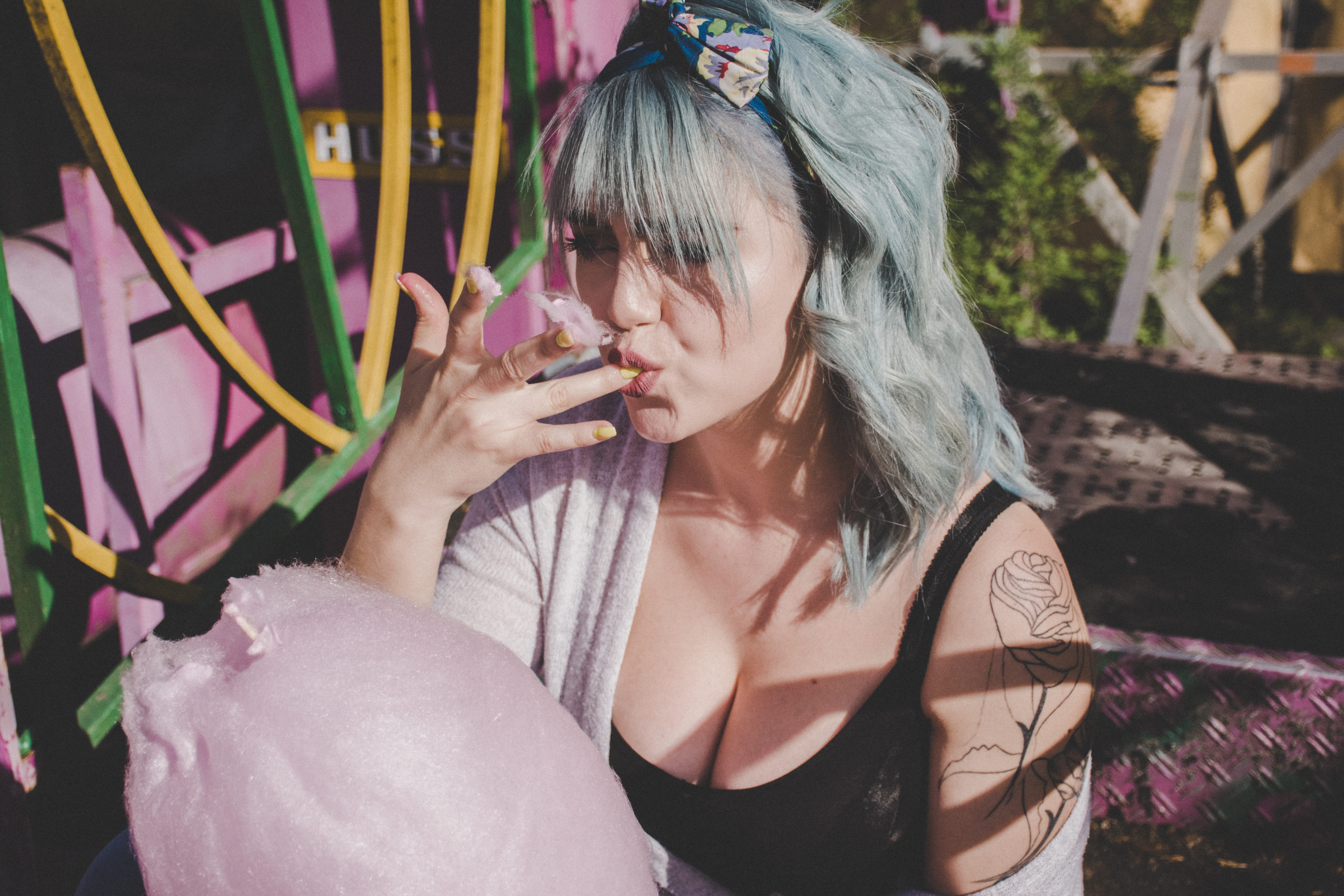 pink, pose, focus on foreground, hairstyle, eating, hair, lick, person, lifestyles, women, adult, one person, eat, portrait, happine, smile, urban, beauty, HD Wallpaper