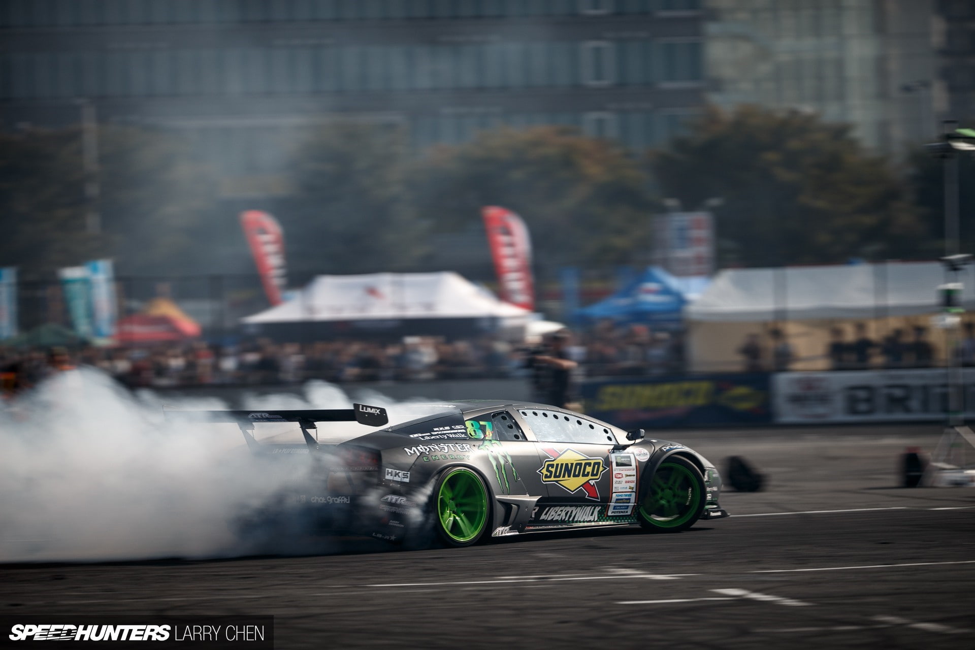 auto racing, competition, incidental people, car, day, 1080P, speed, architecture, land vehicle, motor vehicle, motion, sports race, drift lamborghini lamborghini murcielago libertywalk, HD Wallpaper