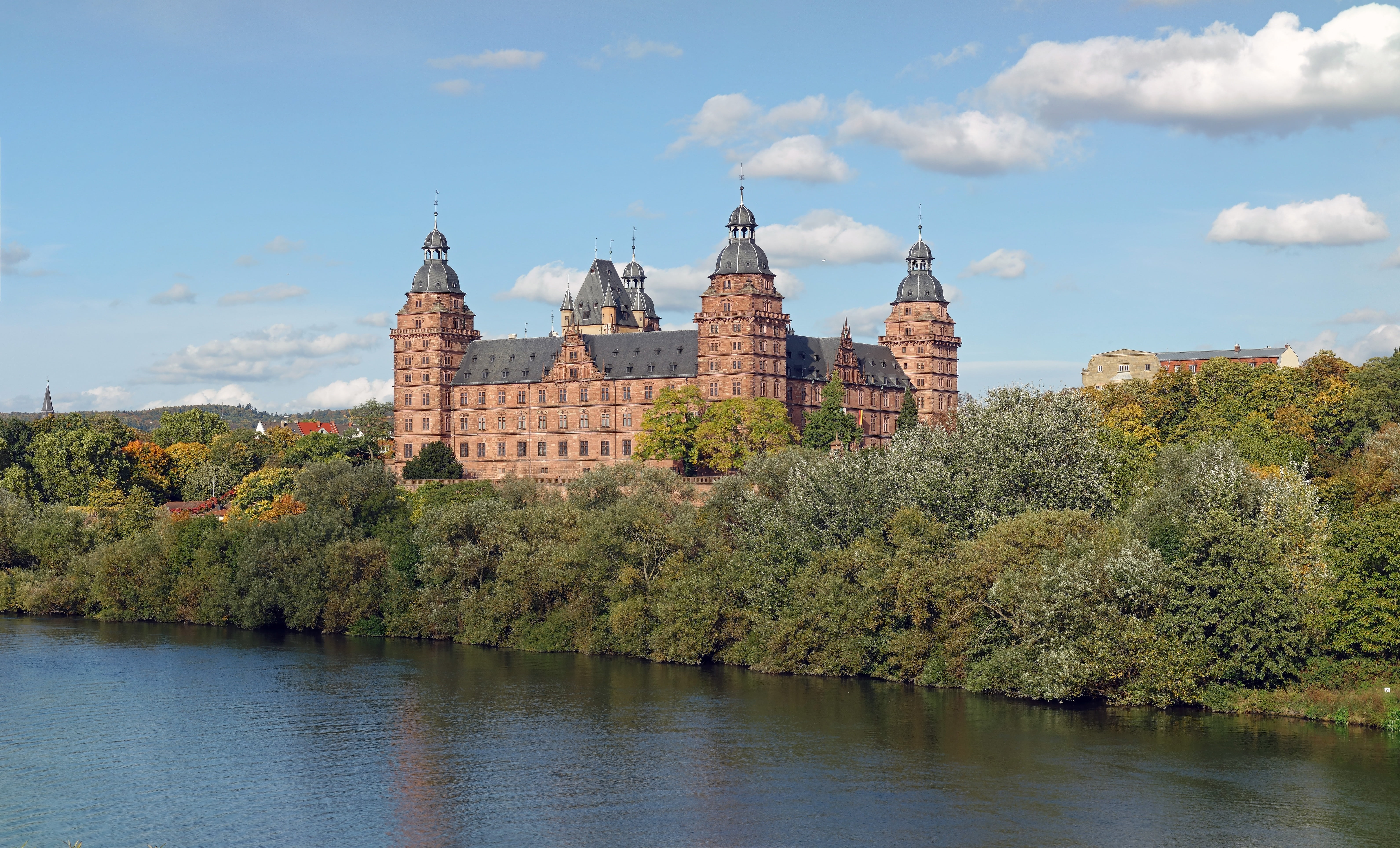 5K, nature, architecture, cloud - sky, palace, tourism, sky, river, no people, aschaffenburg, outdoors, travel destinations, waterfront, the past, built structure, HD Wallpaper