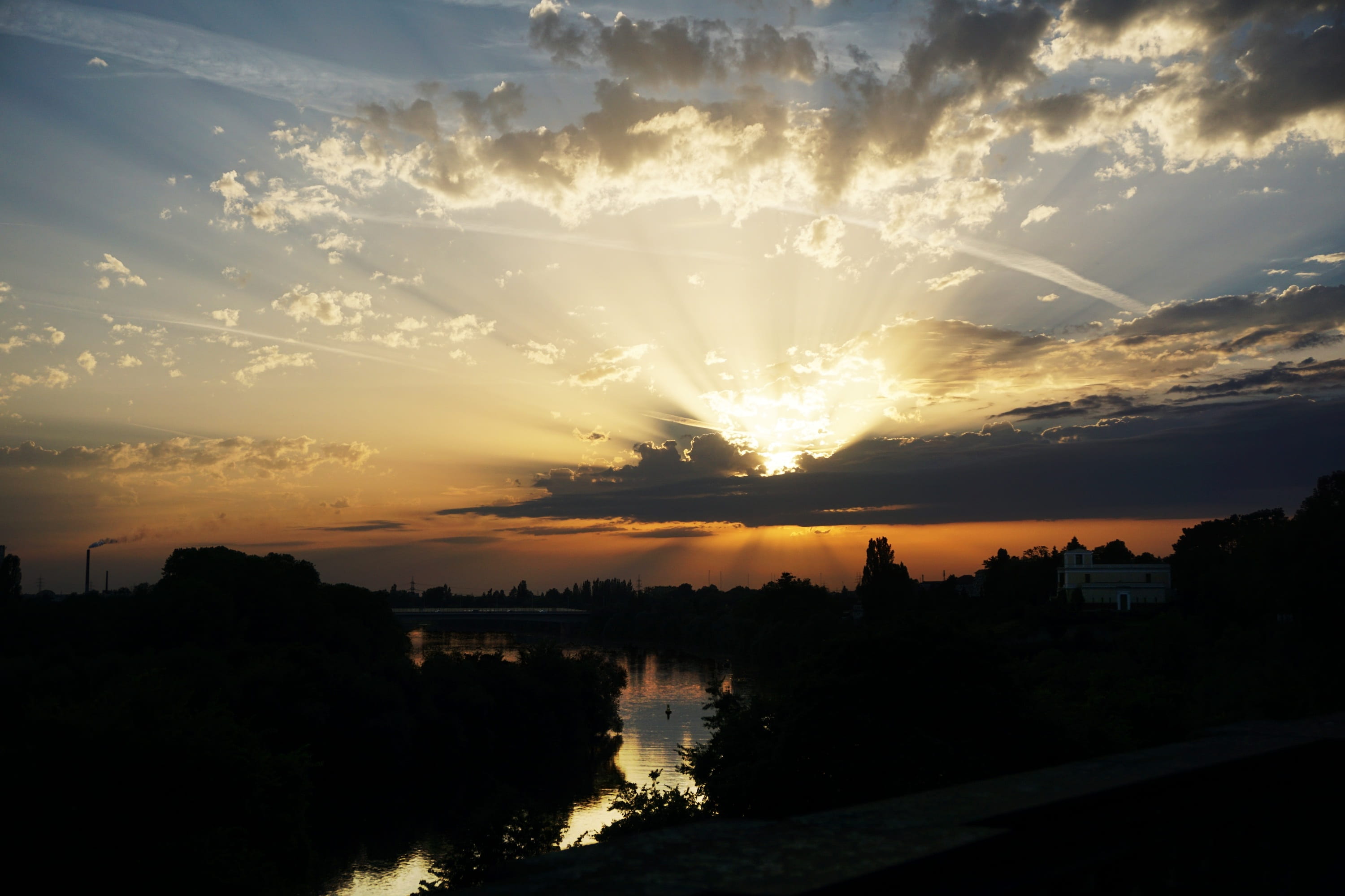 environment, nature, atmospheric, tree, evening sky, sunset, cloud - sky, water, no people, river, main, twilight, heaven mood, beauty in nature, orange color, HD Wallpaper