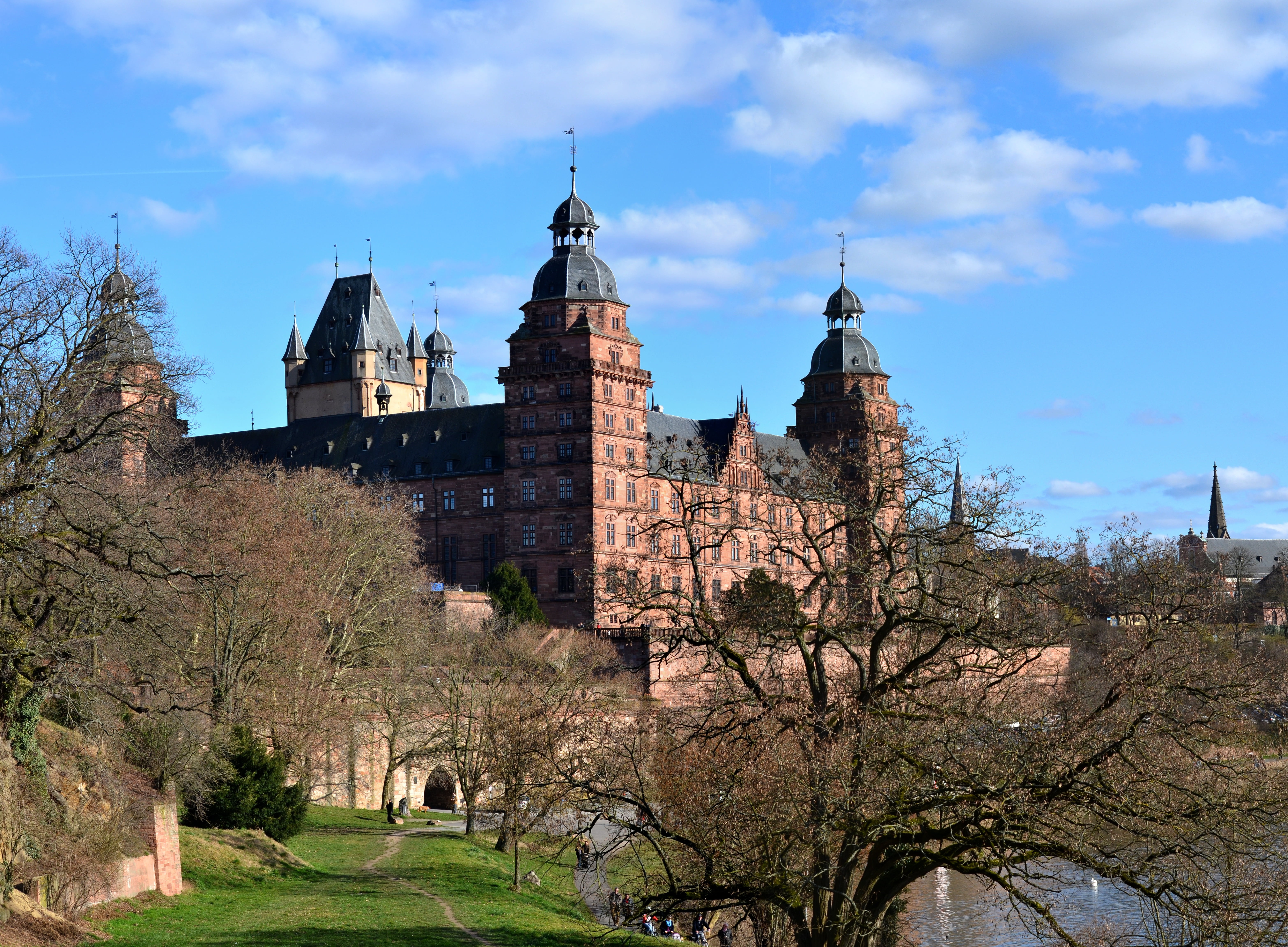 day, spirituality, 5K, spire, abbey, place of worship, travel destinations, religion, built structure, outdoors, belief, building exterior, river, germany, HD Wallpaper