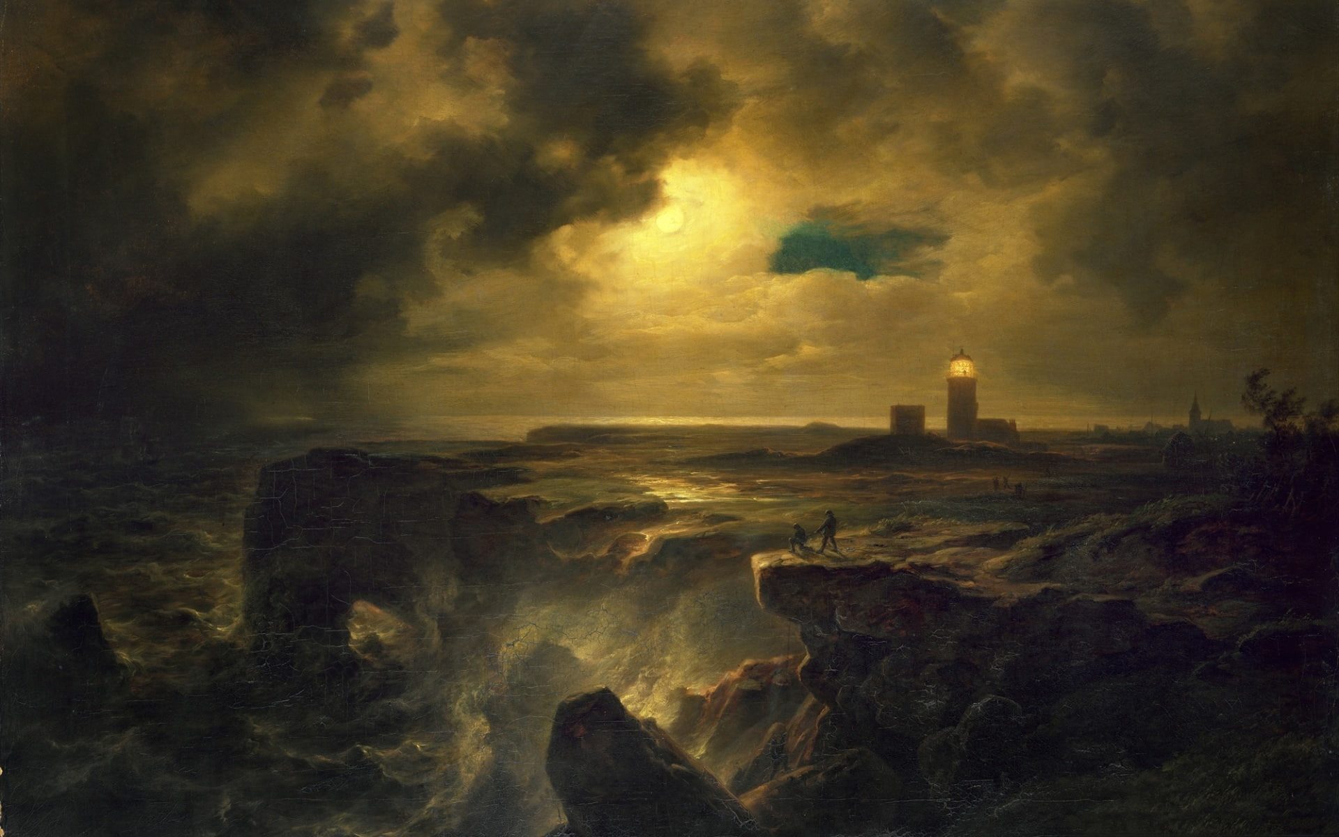 picture, Christian Ernst Bernhard Morgenstern, landscape, Christian Morgenstern, 1080P, Helgoland in Moonlight, HD Wallpaper