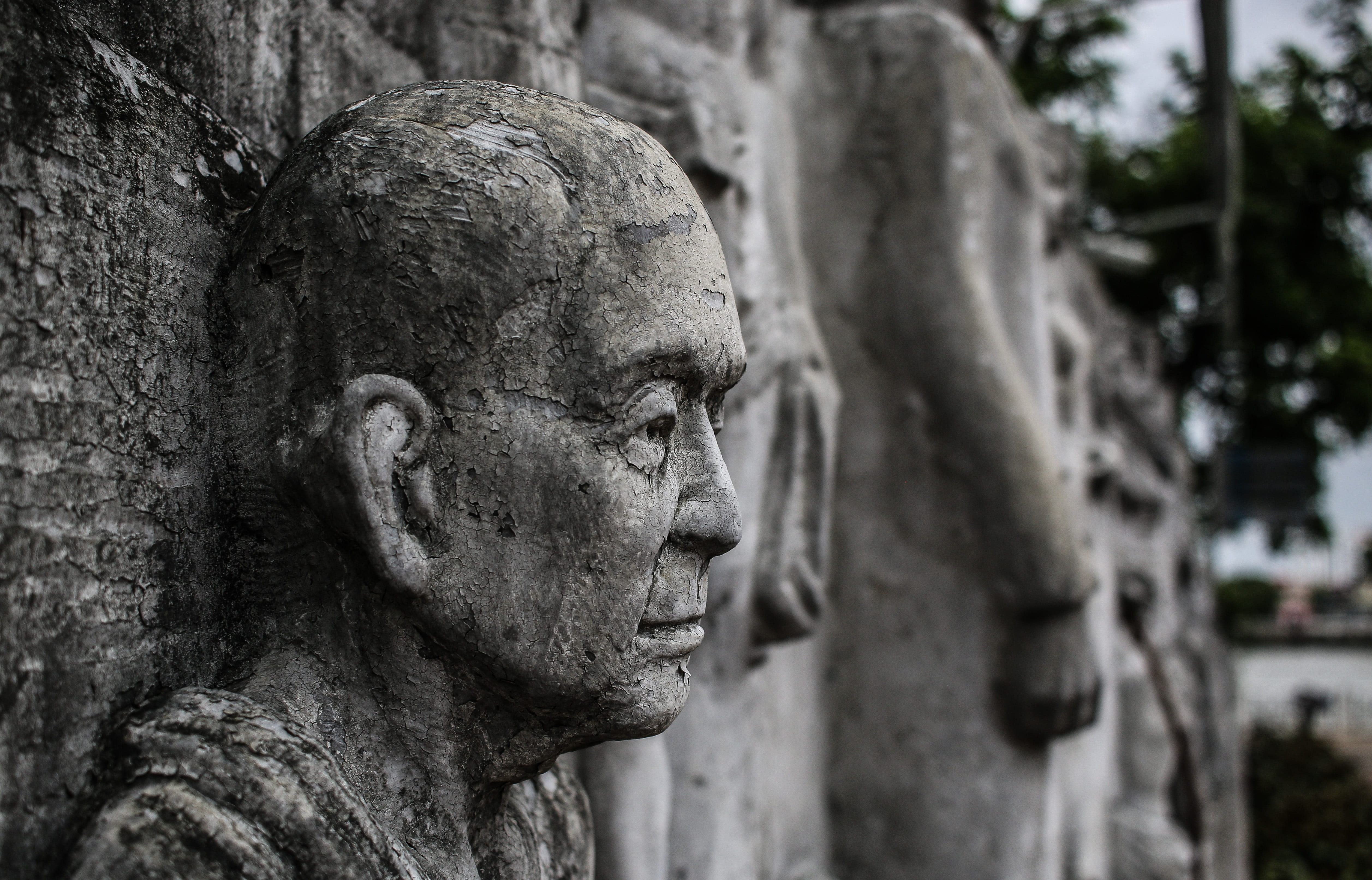 sculpture, face, mood, spirituality, art and craft, stony, architecture, statue, human face, wall, female, decoration, human representation, human body part, HD Wallpaper