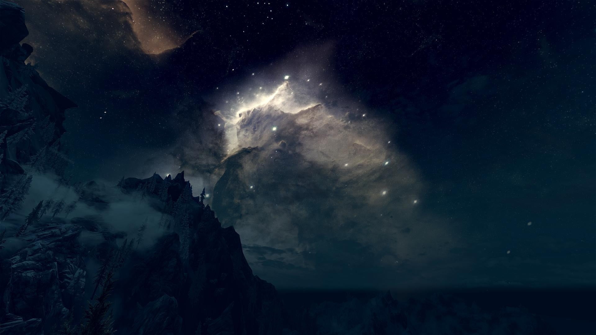 tranquility, rock formation, water, sky, outdoors, low angle view, video games, milky way, no people, beauty in nature, rock - object, night, HD Wallpaper